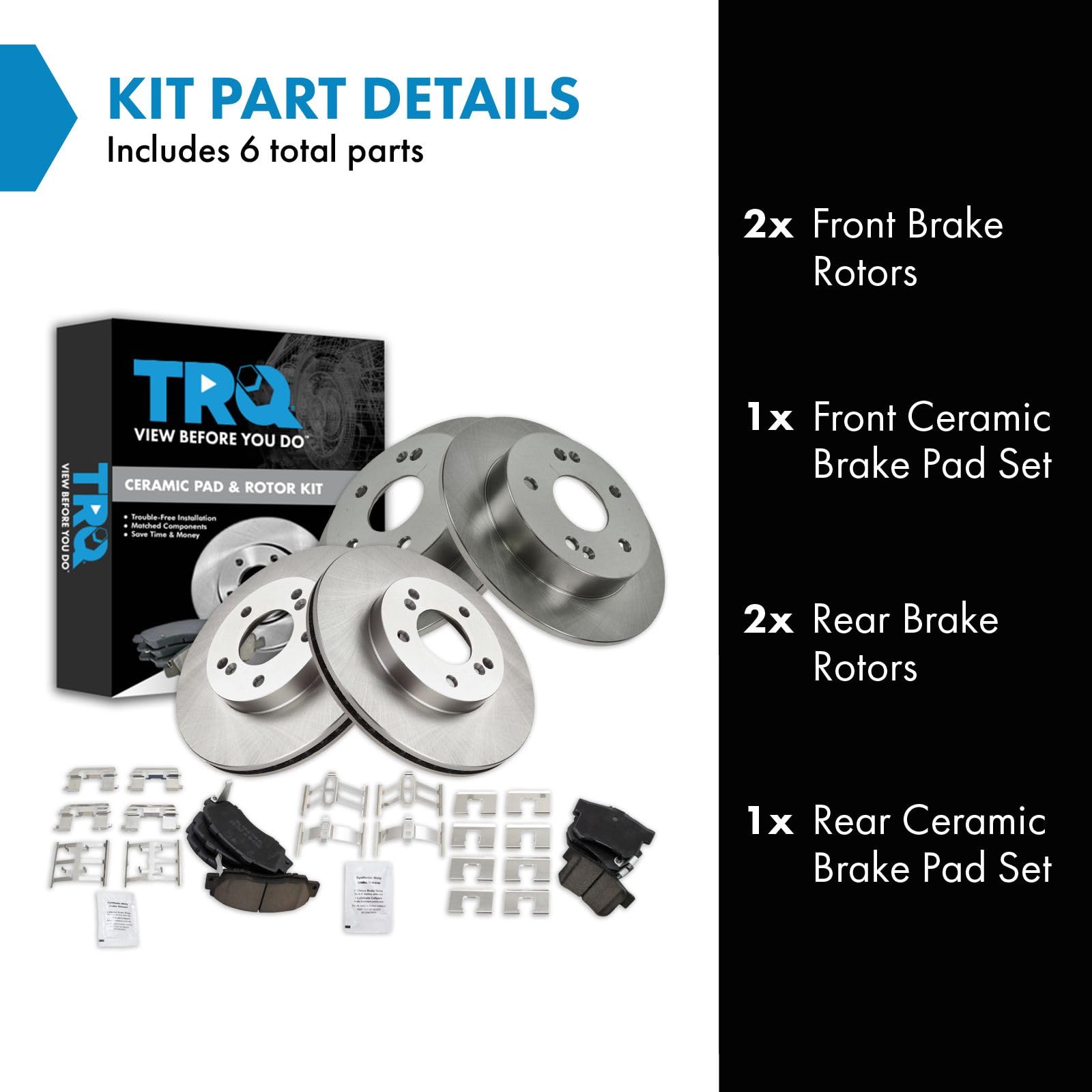 Trq Front And Rear Brake Pad & Rotor Kit Brake Pads Brake Rotor Ceramic Compatible With 1997-2001 Honda Prelude