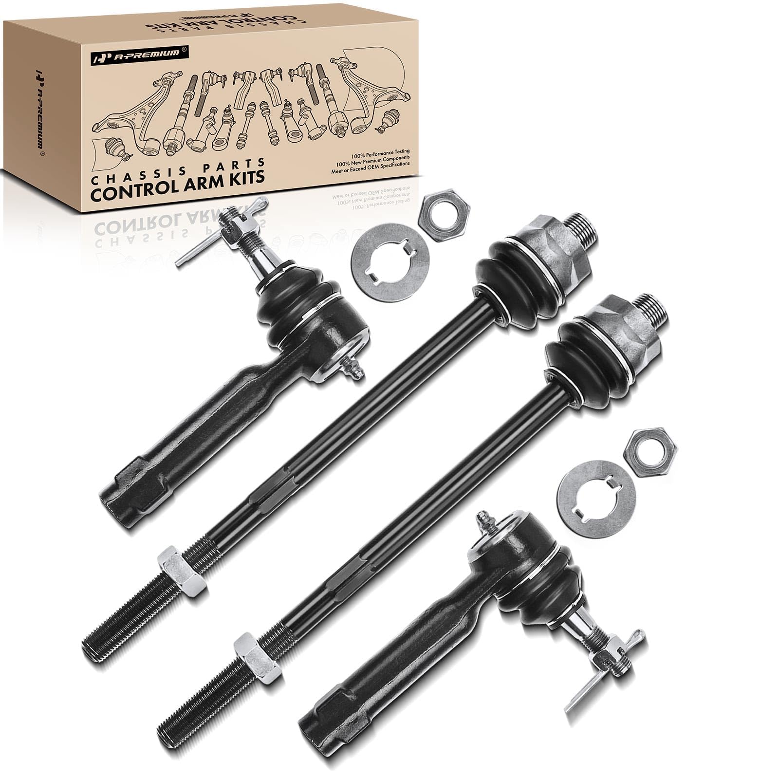 A-Premium 4Pcs Front Inner & Outer Tie Rod Ends Kit, Fit For Chevy & Gmc & Cadillac - 1999-2007 - Silverado Tahoe Suburban 2500 Avalanche Sierra Yukon (Xl 1500/2500) Escalade (Esv/Ext)
