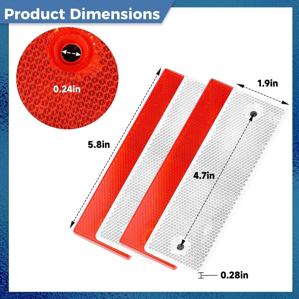 Homaisson 40 PCS Self-Adhesive Rectangular Reflectors, Red and White Plastic Car Reflectors, Stick-on or Screw Mount Universal R