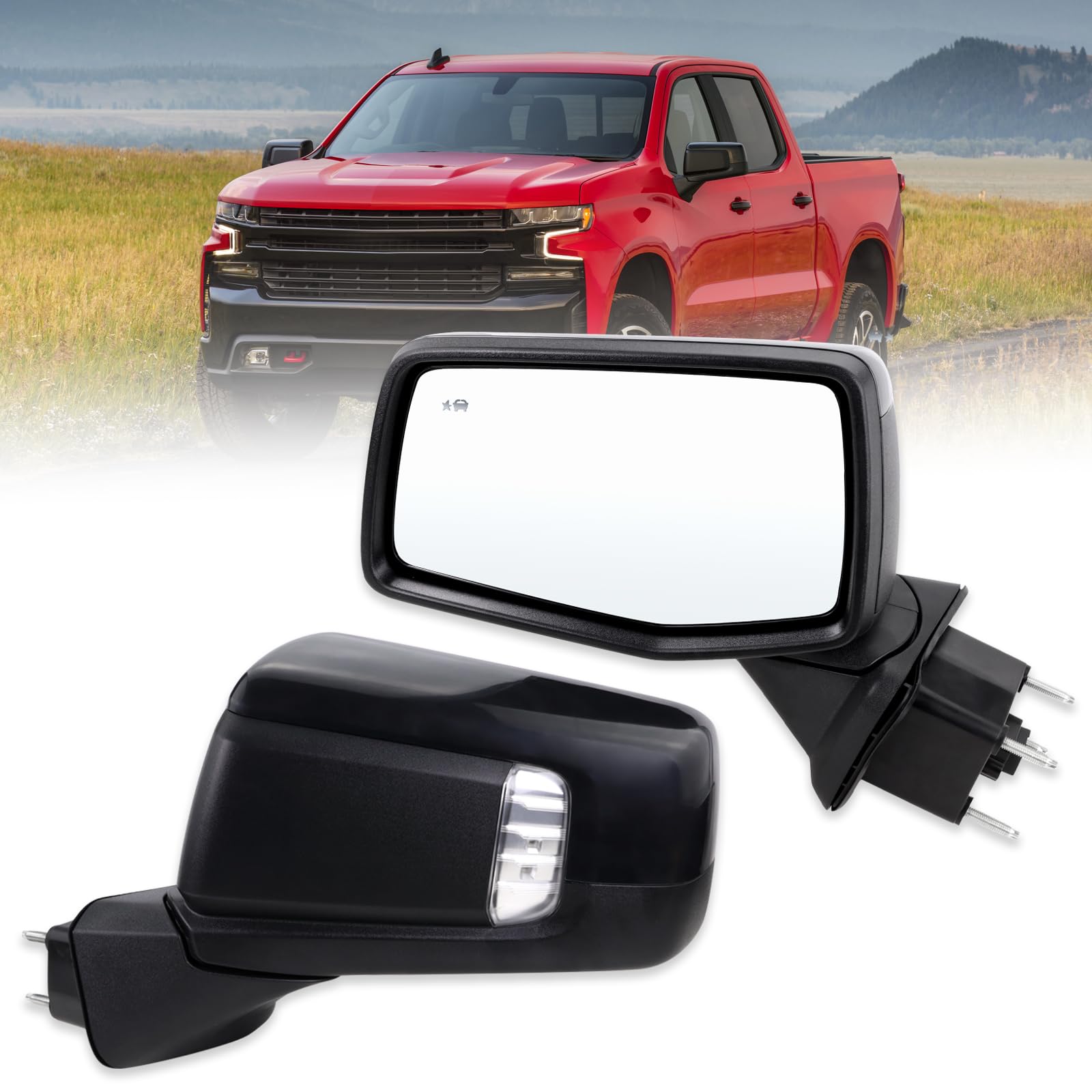 Lqito Left Driver Side Mirror Compatible with 2019-2025 chevy Silverado 1500 With Power Glass Manual Folding Turn Signal Heated 