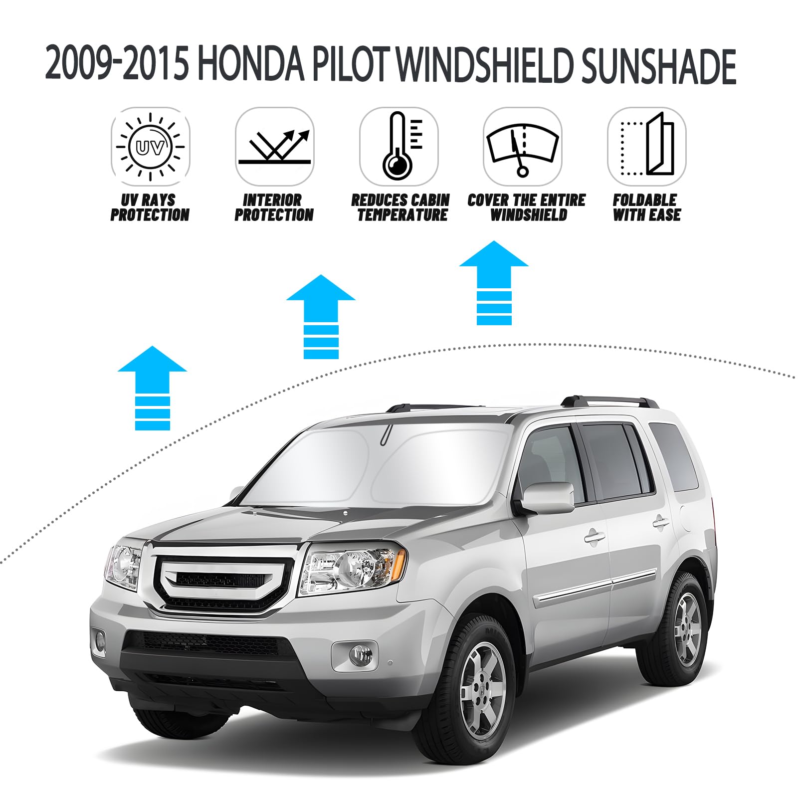 D-Lumina Windshield Sun Shade For 2009-2015 Honda Pilot Accessories, Front Window Sunshade Sun Visor Protector Block Uv Rays Hea