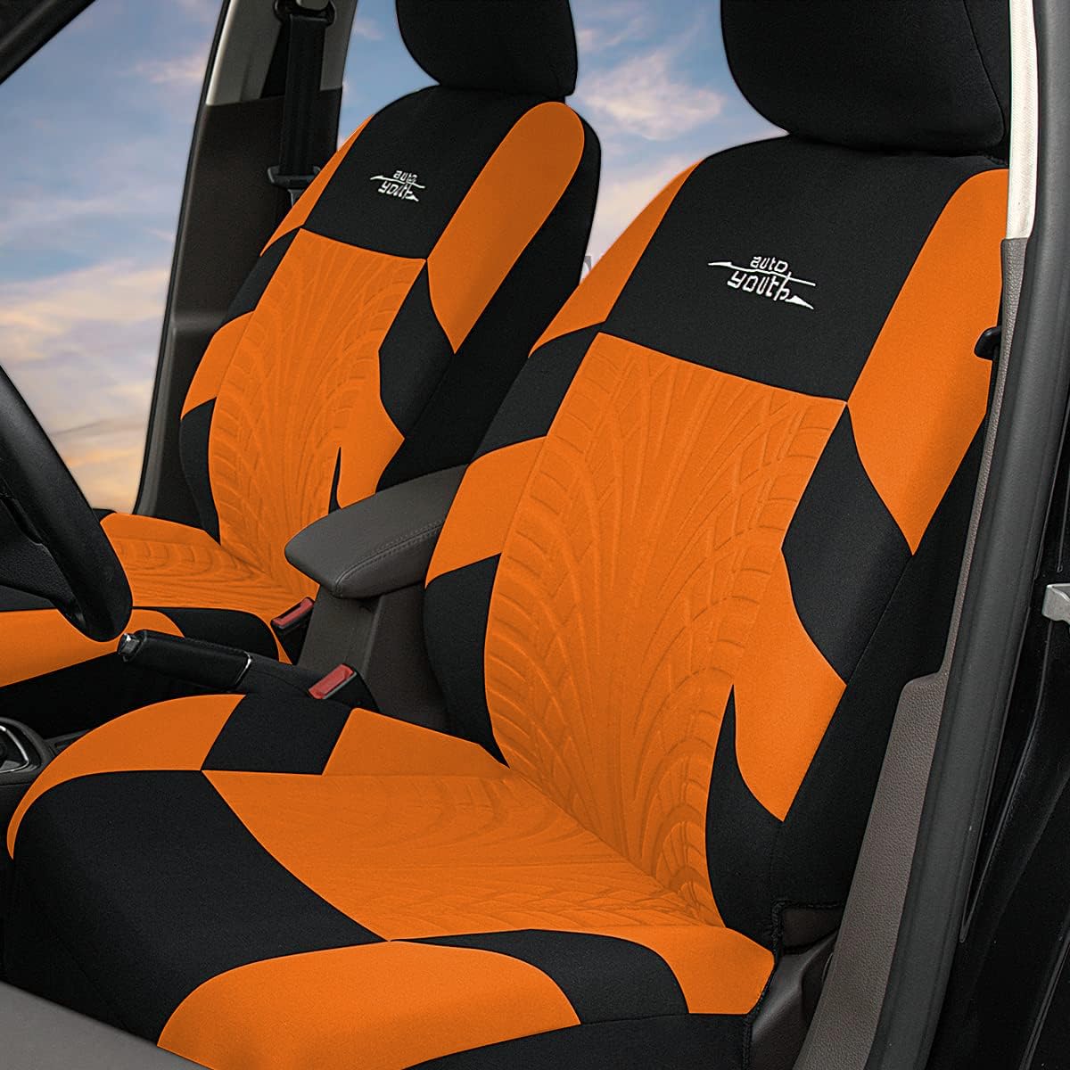 Autoyouth Orange Sport Seat Covers, 4Mm Composite Sponge, Airbag Compatible, Universal For Cars, Suvs, Trucks, Vans - Full Set,