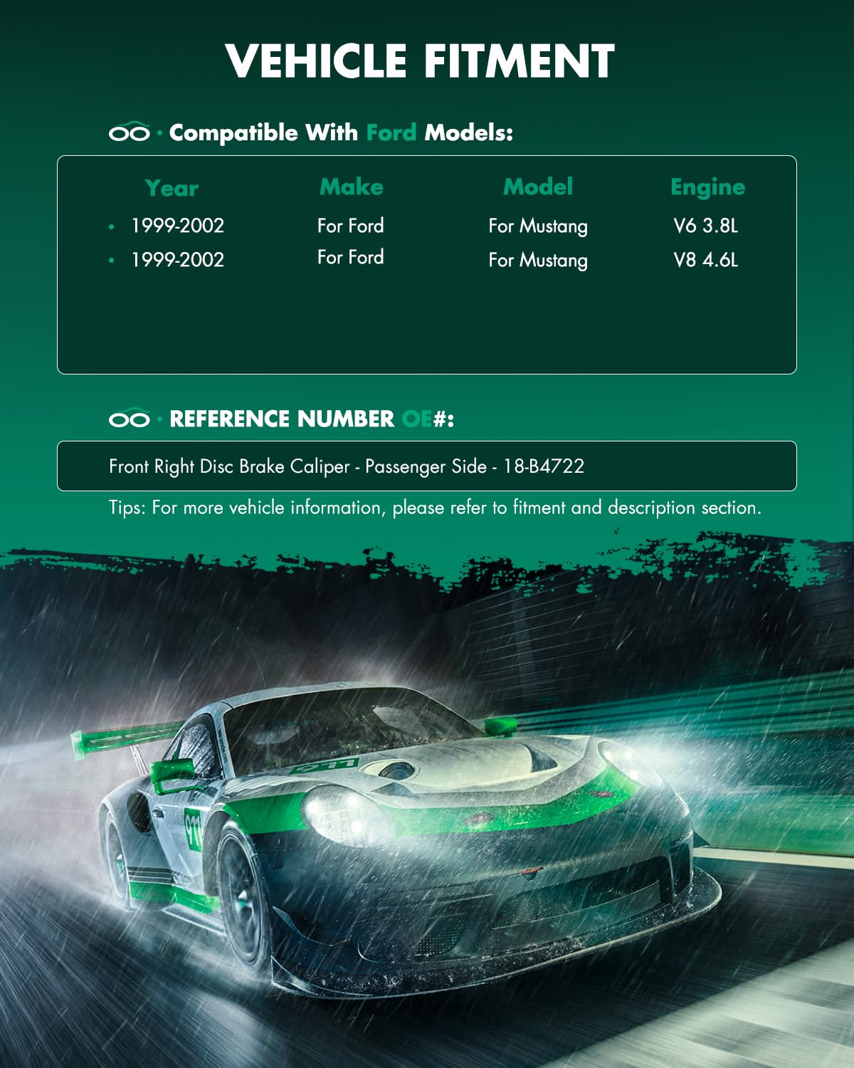 Scitoo Front Right Brake Caliper With Bracket 18-B4722 Compatible For Ford For Mustang 1999-2002