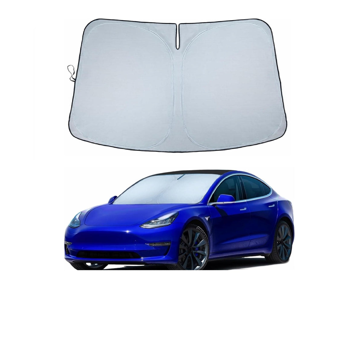 Windshield Sun Shade for Tesla Model Y & Model 3 - Custom Fit Front Window Sunshade, Blocks 99% UV & Heat, Reflective, Mirror Cu