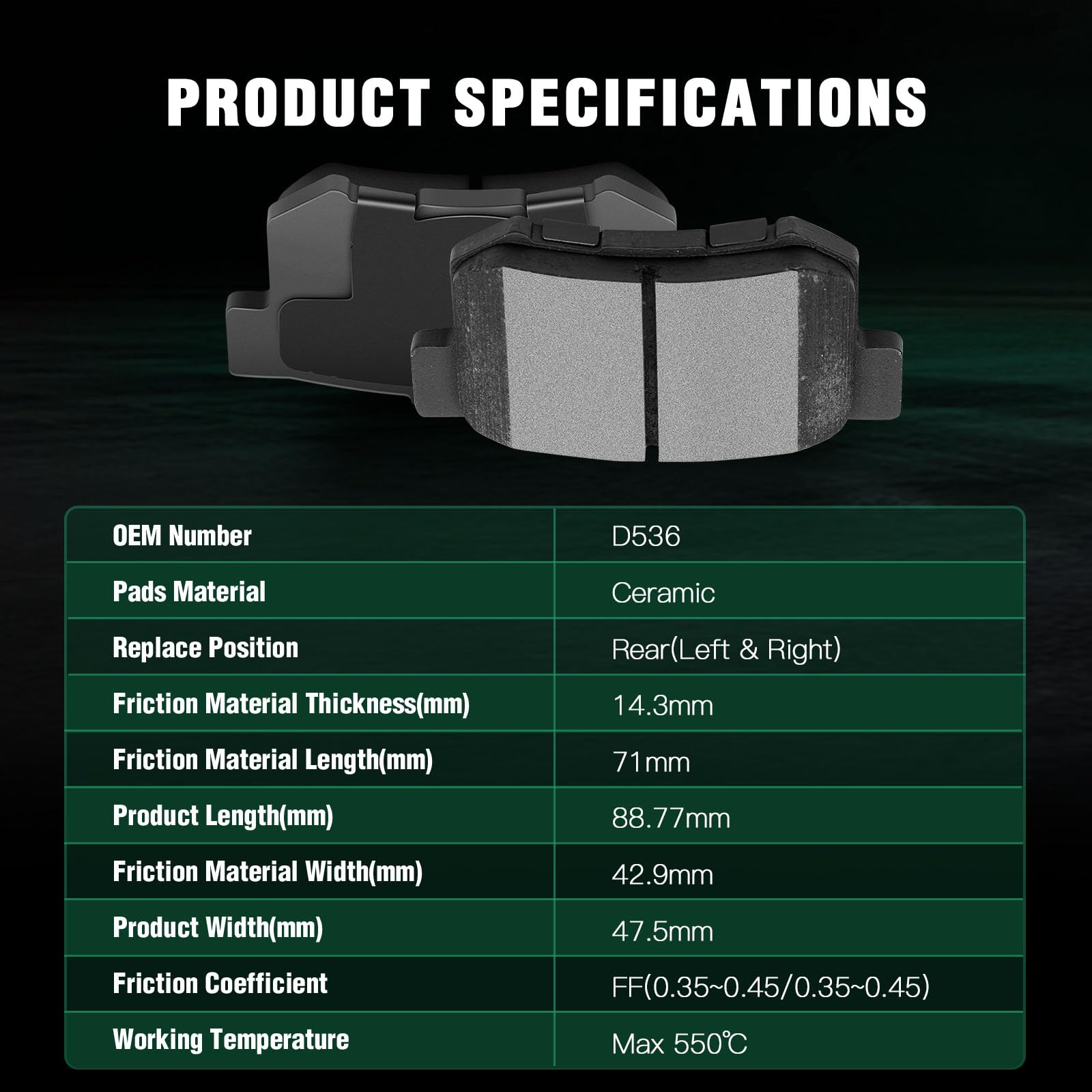 Automuto 4Pcs Rear Ceramic Disc Brake Pads Set D536 For Acura Cl Legend Rdx Rl Tl For Honda Cr-V Element Odyssey For Isuzu Oasis