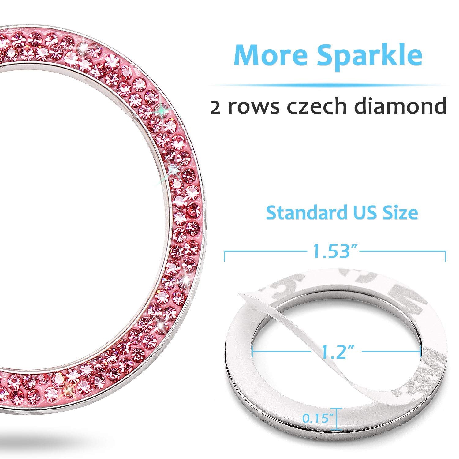 Tobequeen Crystal Rhinestone Ring For Car Bling Ring Decal For Vehicle 2Pcs Auto Engine Start Stop Decoration For Women Girl,Int