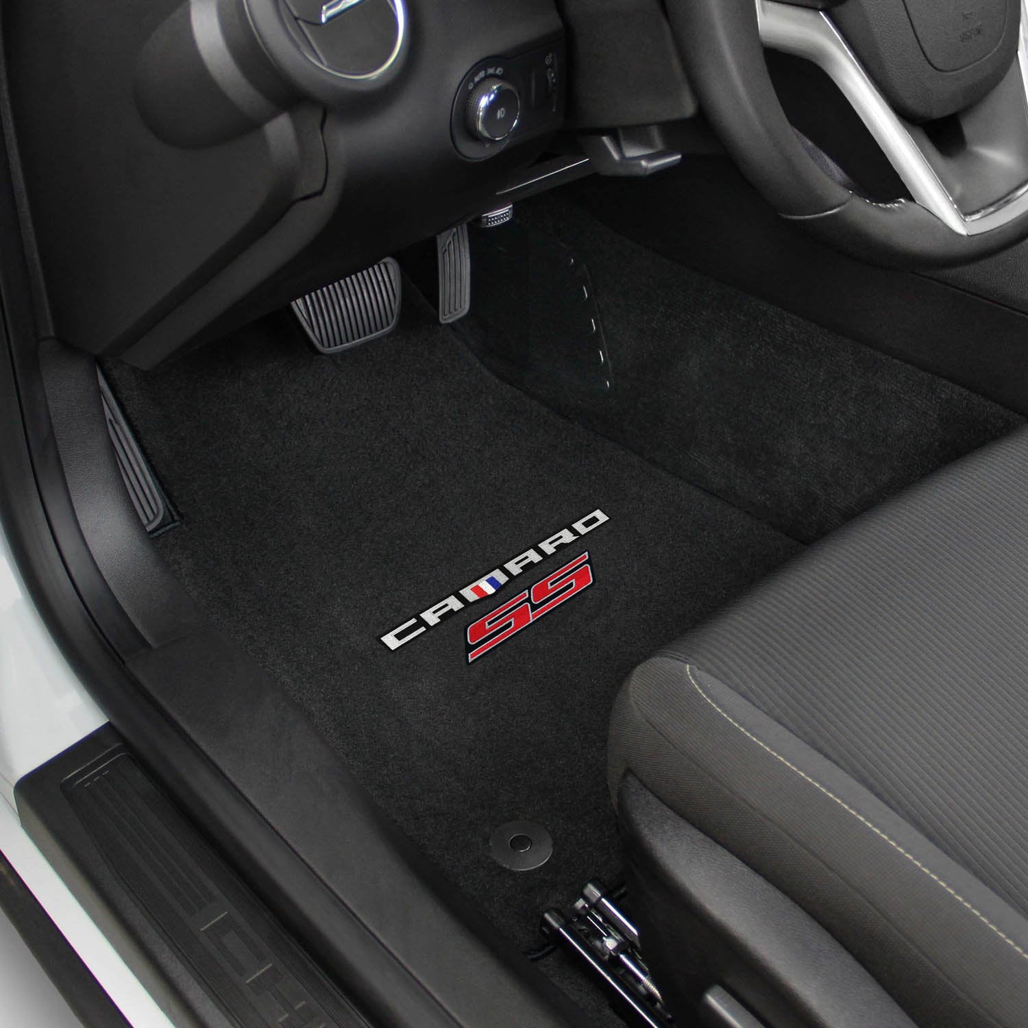 Lloyd Mats Velourtex Floor Mats For Camaro 2016-On 2Pc Mats Ebony Velourtex Camaro + Ss Red Double Logo