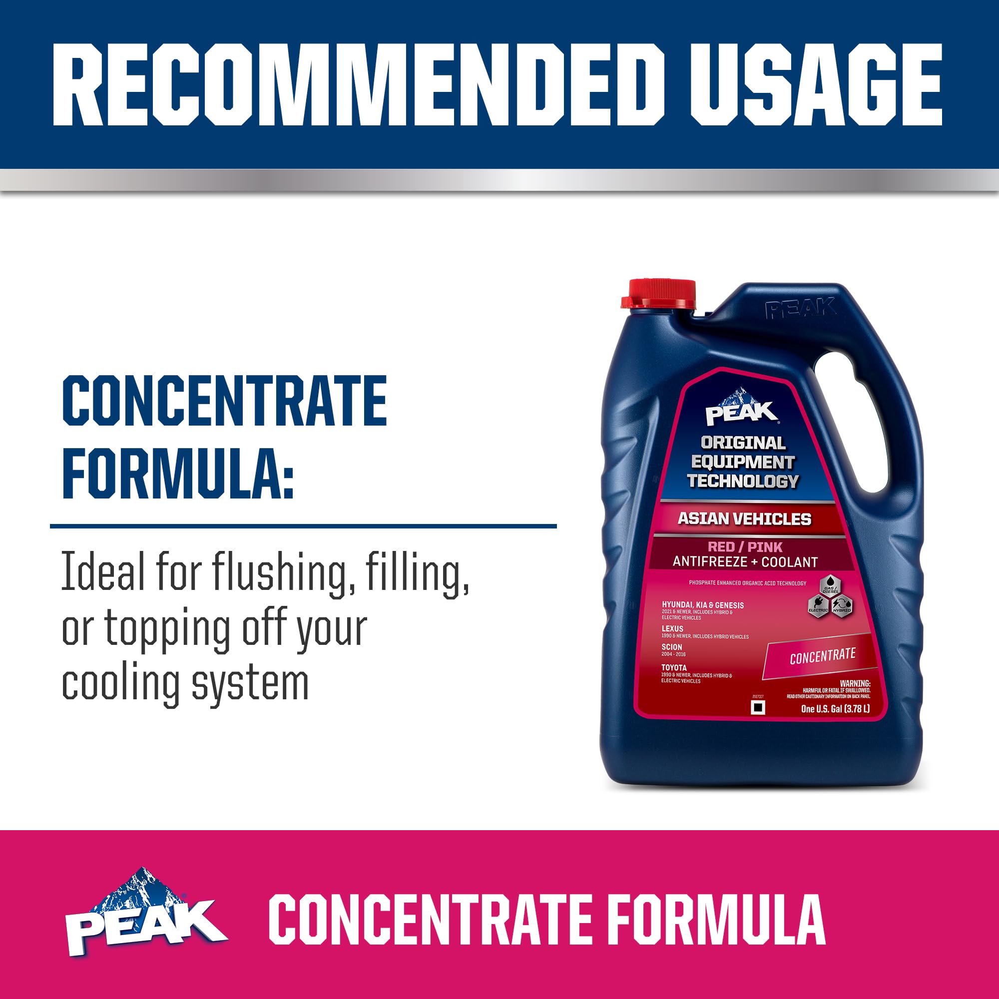 Peak Oet Extended Life Red/Pink Concentrate Antifreeze/Coolant For Asian Vehicles, 1 Gal.