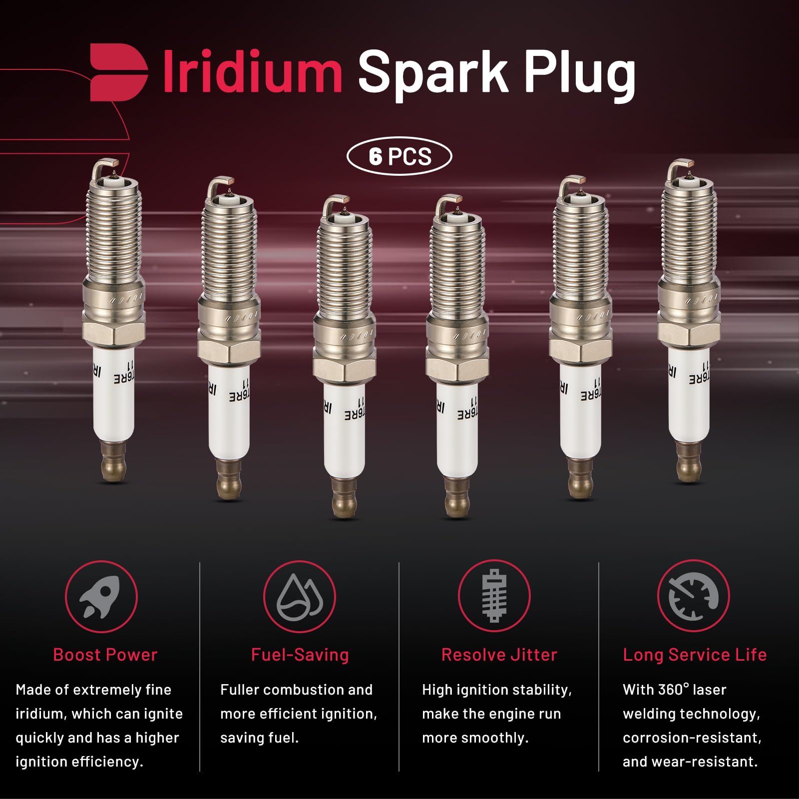 BDFHYK Set of 6 Iridium Spark Plug Compatible with Chevy Buick Cadillac GMC Saturn,2.0L 2.4L 2.5L 2.8L 3.0L 3.5L 3.6L 4.6L 6.0L