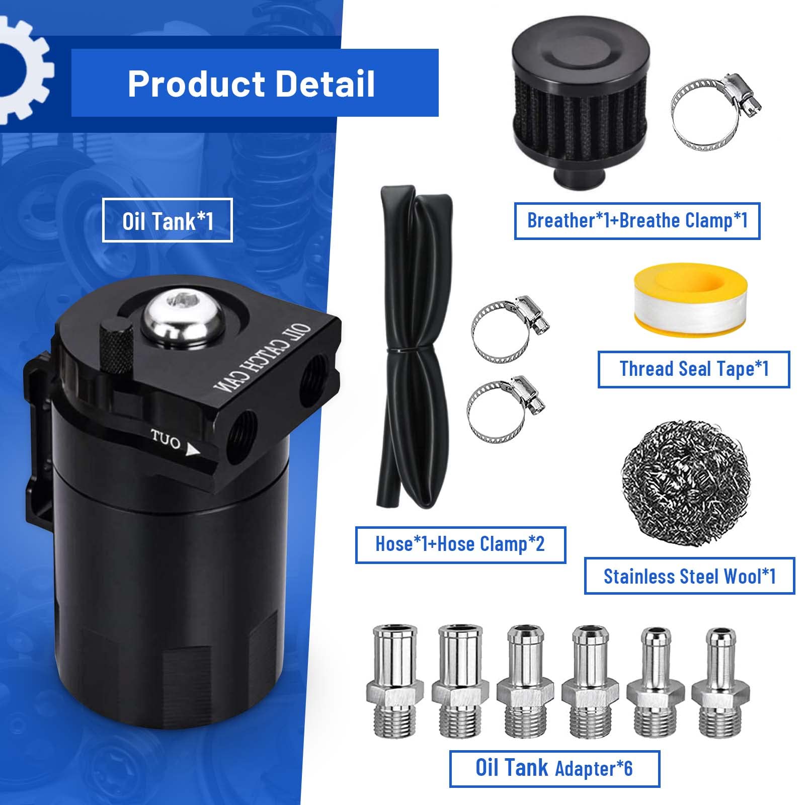 Universal Baffled Oil Catch Can 300Ml Aluminum Polish Oil Separator Catch Can Kit Reservoir Tank With Breather Filter & 3/8'' Fu