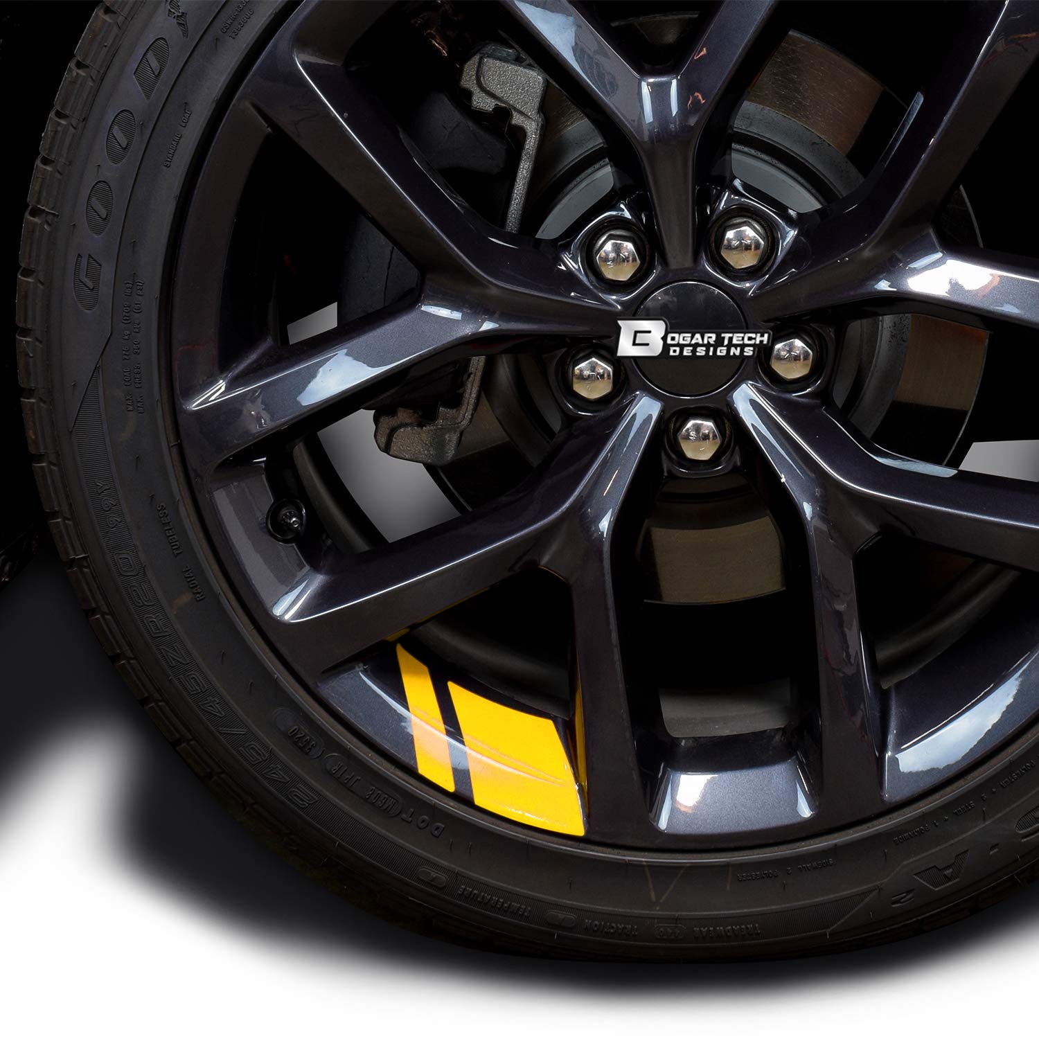 BOGAR TECH DESIGNS - Wheel Rim Decal Stripes for 18'' - 20'' Wheels, Gloss Yellow