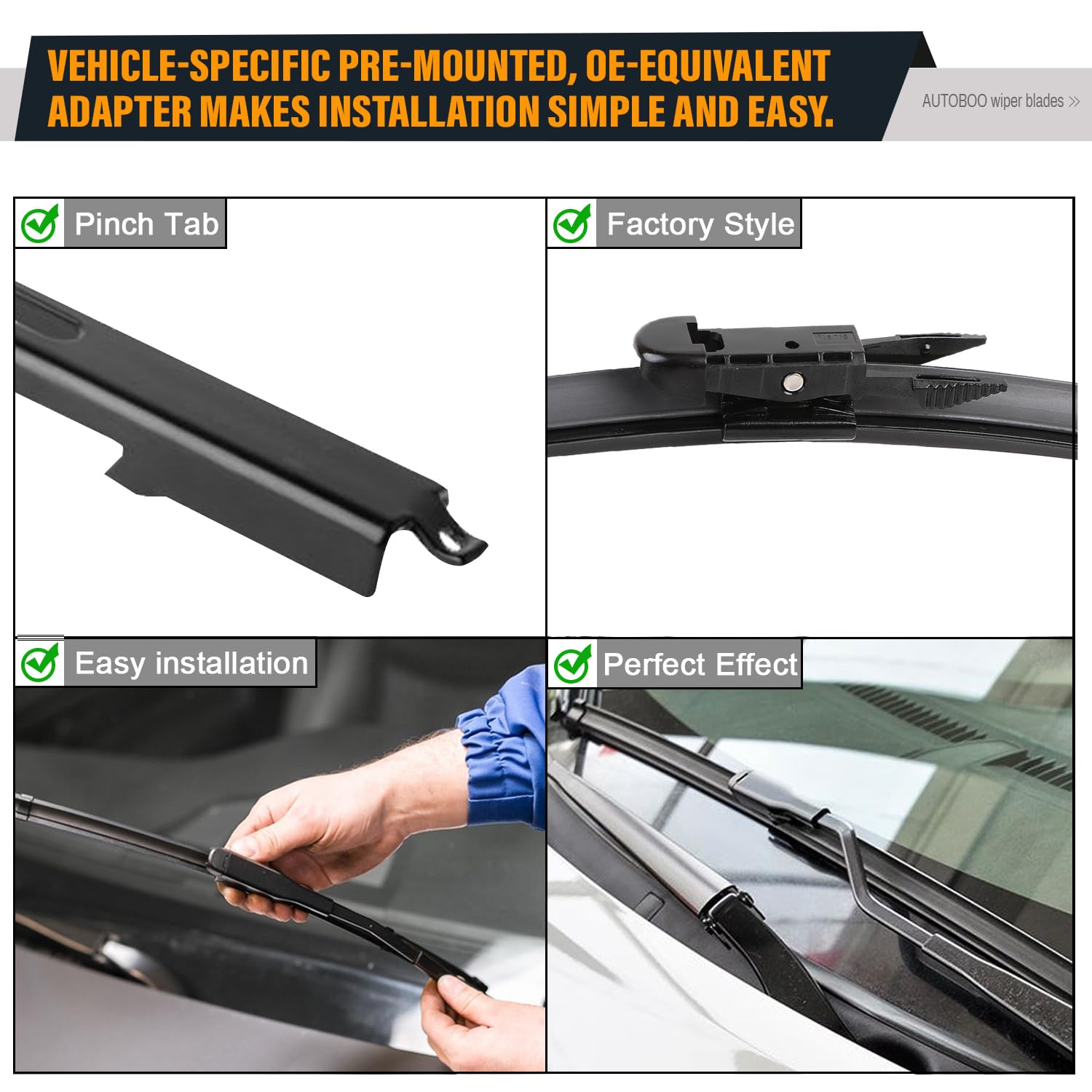 AUTOBOO Replacement for 2013-2020 Ford Escape Edge Focus 13-19 Fusion 28''+28'' Pinch Tab Windshield Wiper Blade Set-Factory OE