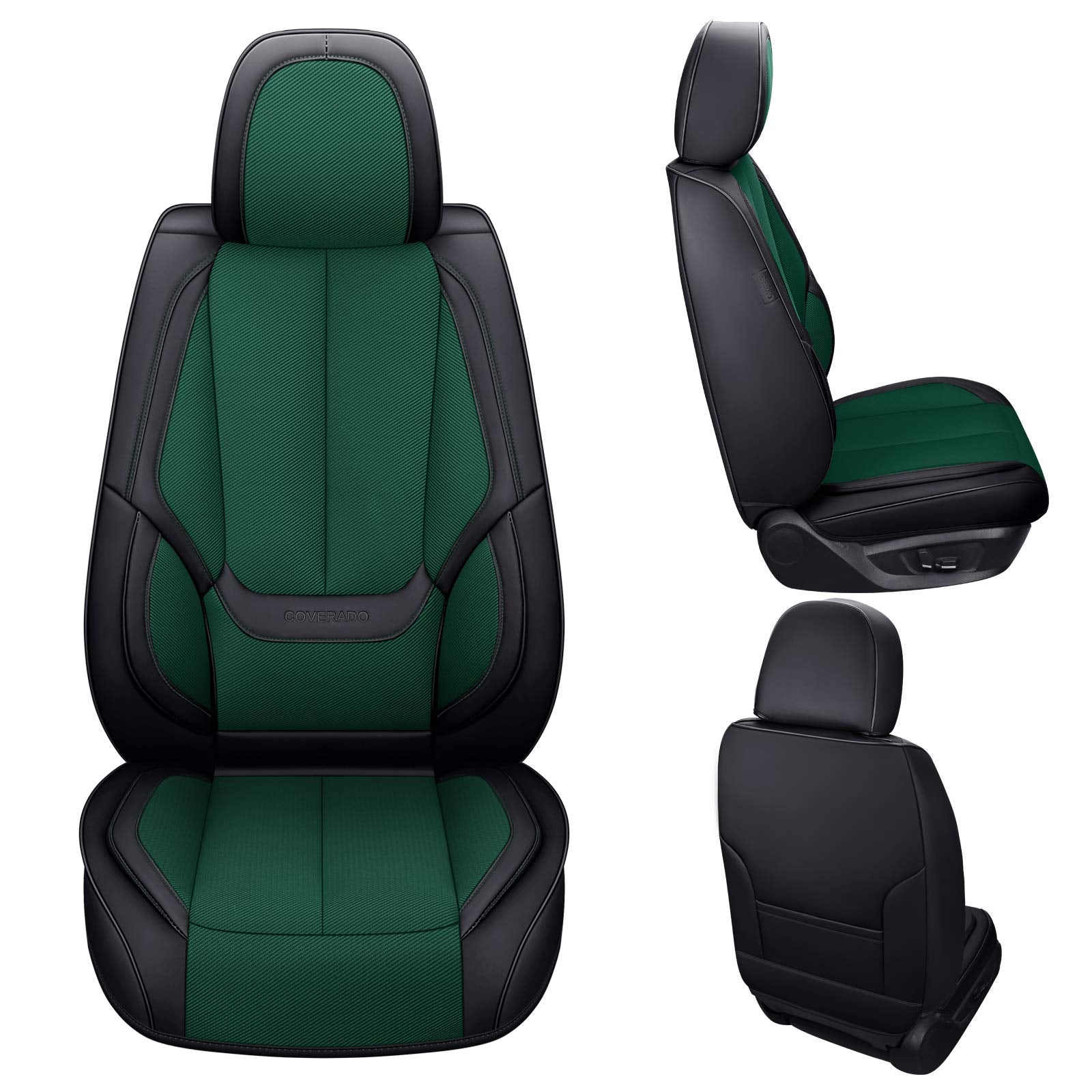 Coverado Front Seat Covers 2 Pieces, Breathable Fabric&Leather Car Seat Cover, Universal Car Seat Protectors, Driver Seat Cover