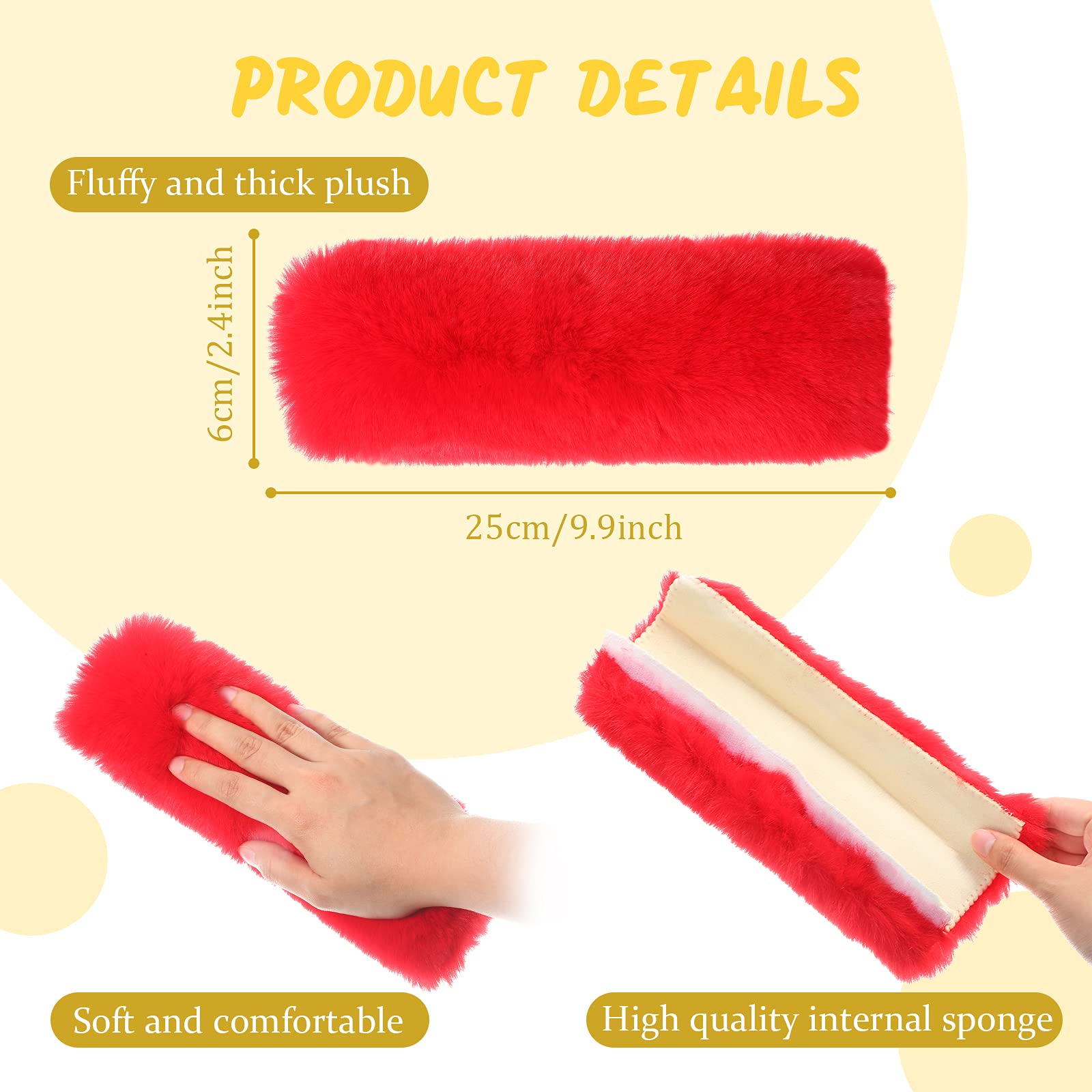 Boao 4 Pack Faux Sheepskin Car Seat Belt Pads Seatbelt Protector Soft Seat Belt Shoulder Strap Cover Comfort Harness Pad(Red, 9.