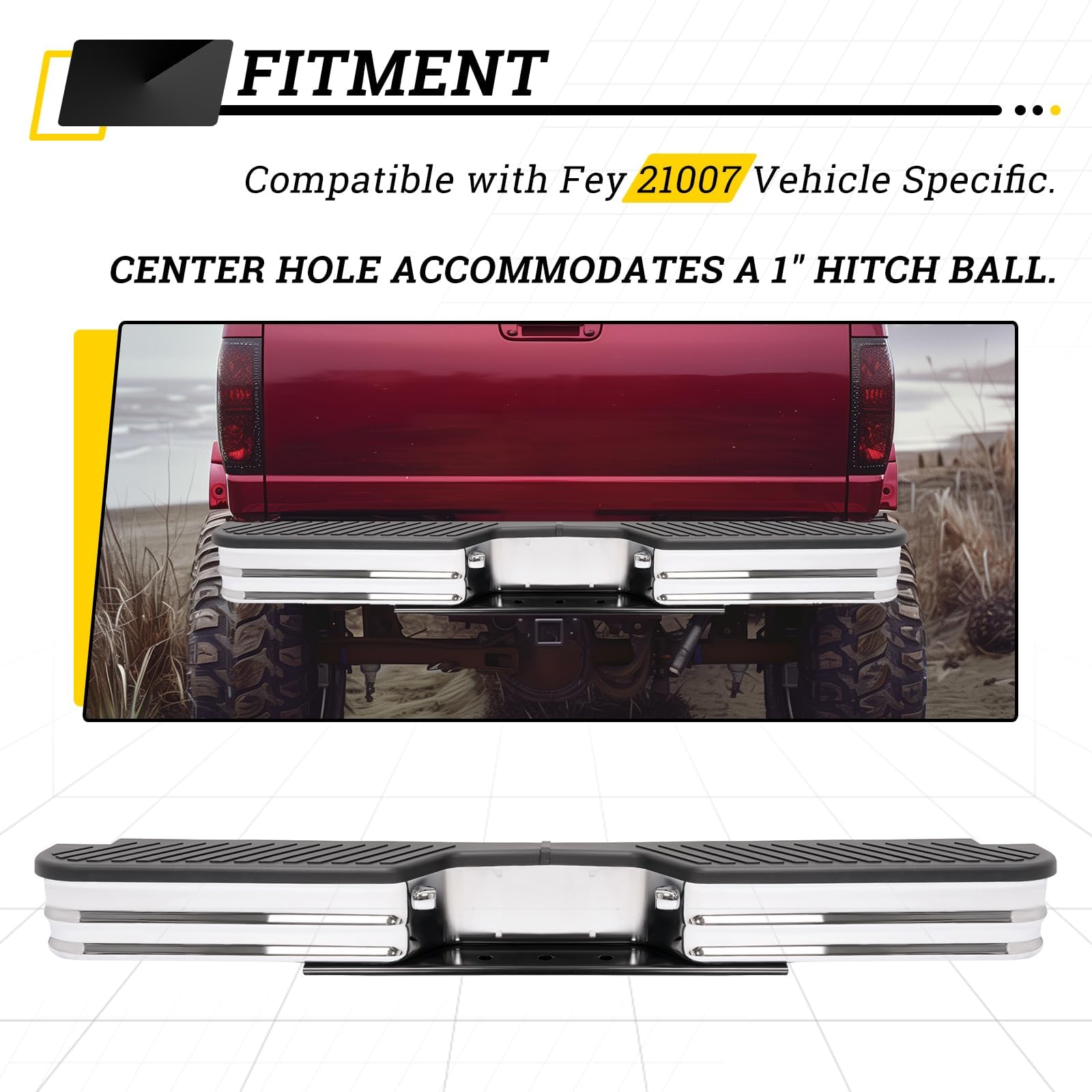 KUAFU Rear Bumper with Lights Compatible with 1967-1998 Chevy Chevrolet GMC C/K Dodge Fleetside Ram charger Ford Bronco F-Series