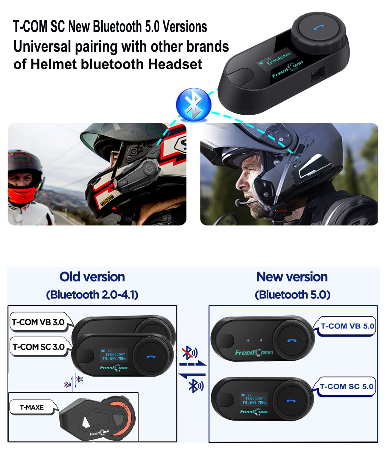 Freedconn Motorcycle Bluetooth Headset, 800M 2-Way Interphone Bluetooth Motorcycle Headset Tcom-Sc, Waterproof Intercom,Helmet C