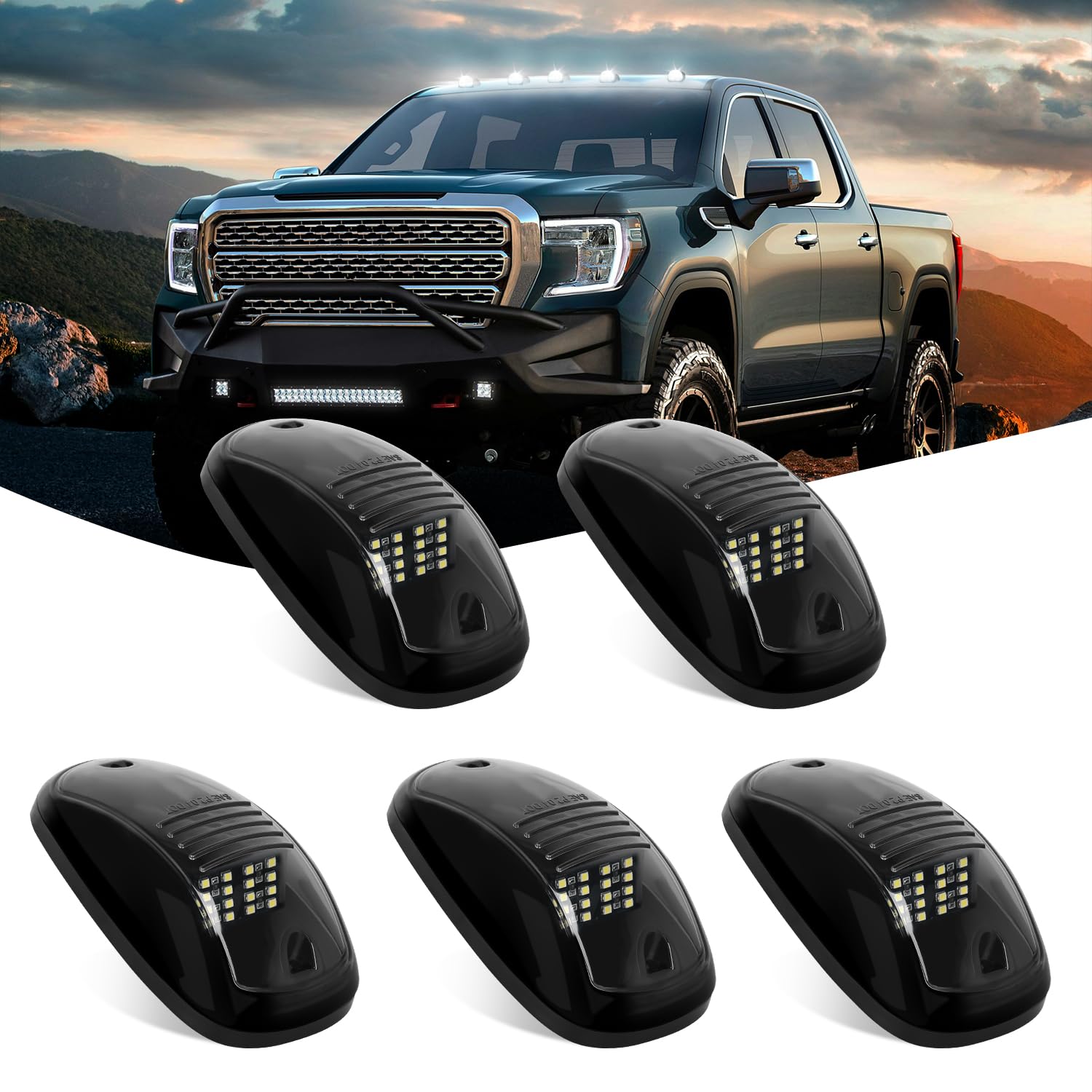 Nilight Cab Roof Marker Light 5 Pcs 16 Led Smoked Lens White Top Clearance Lights Kit Waterproof Surface Mount For Ford Dodge Ra