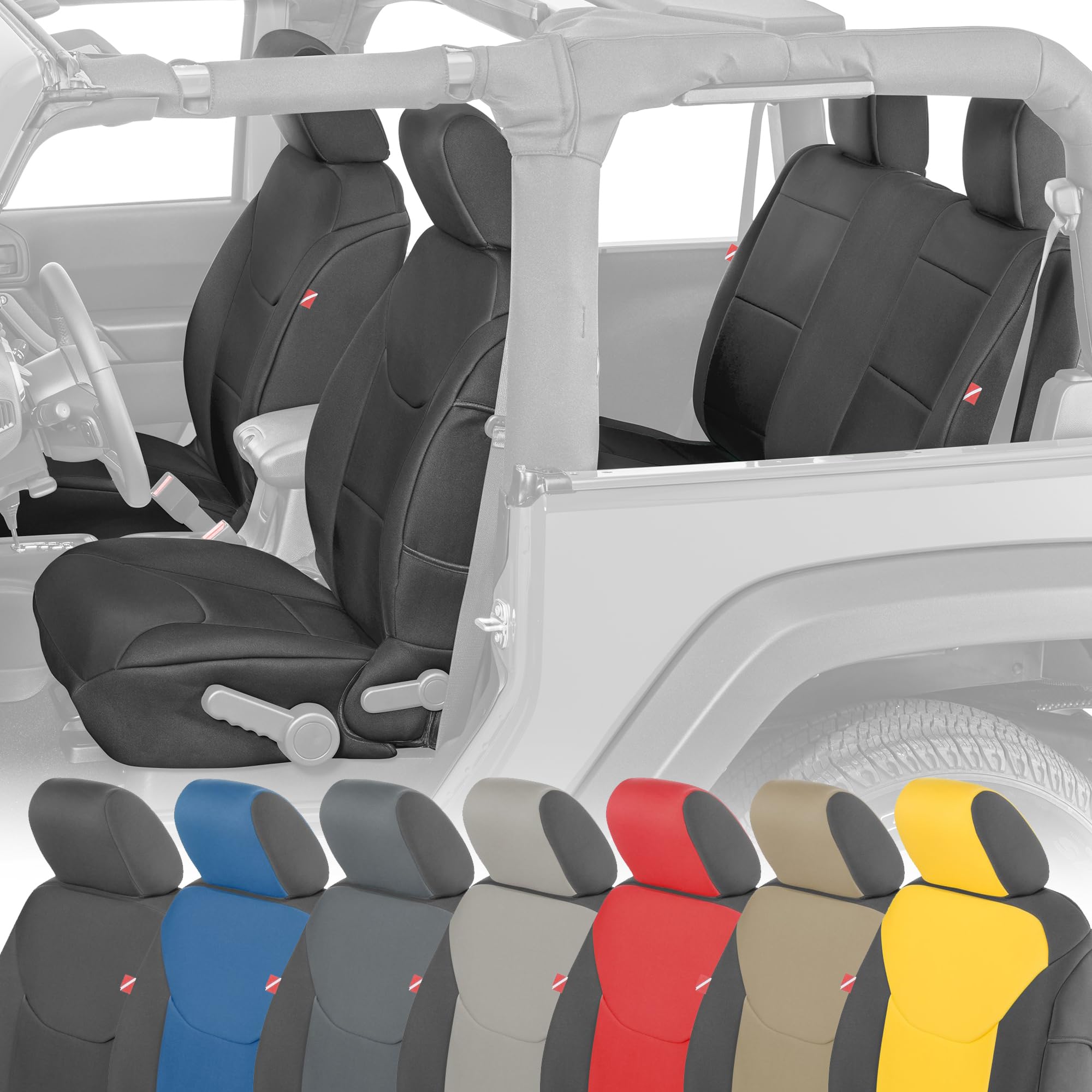Diver Down Neoprene Seat Cover Set - Fits Jeep Jk 2007-2018 Wrangler - Front And Back Seat Set - Waterproof Custom Fit Seat Cove