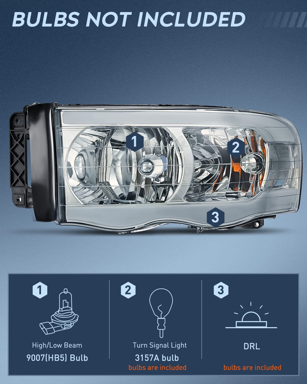 Nilight Headlights Assembly Led Drl For 2002-2005 Dodge Ram 1500/2003 2004 2005 Dodge Ram 2500 3500 Headlamp, Smoke Housing Clea