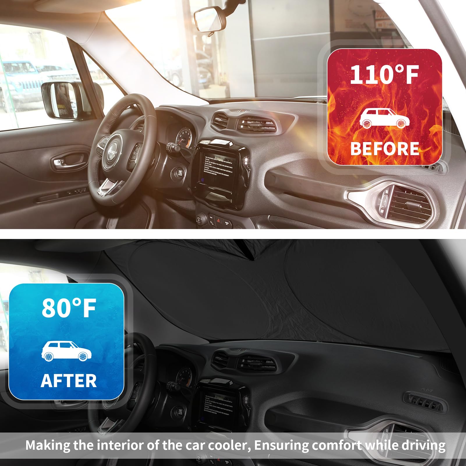 Insauto For Jeep Patriot Windshield Sun Shade For Jeep Renegade Suv 2015-2024 2025, Front Foldable Sunshade For 2017 Jeep Patrio