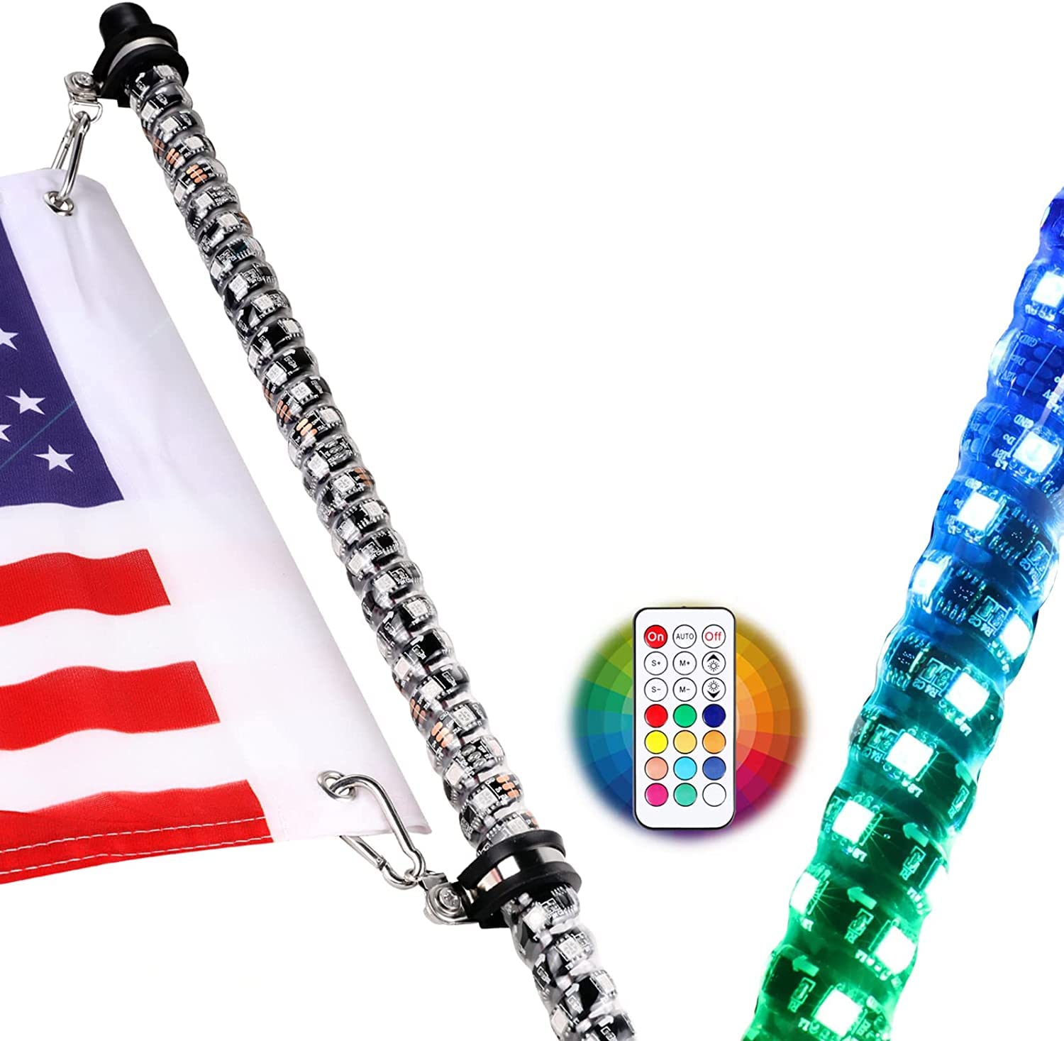 Nirider 5Ft Led Whip Light With Flag Pole Remote Control Spiral Rgb Chase Light Offroad Warning Lighted Antenna Led Whips For Ut