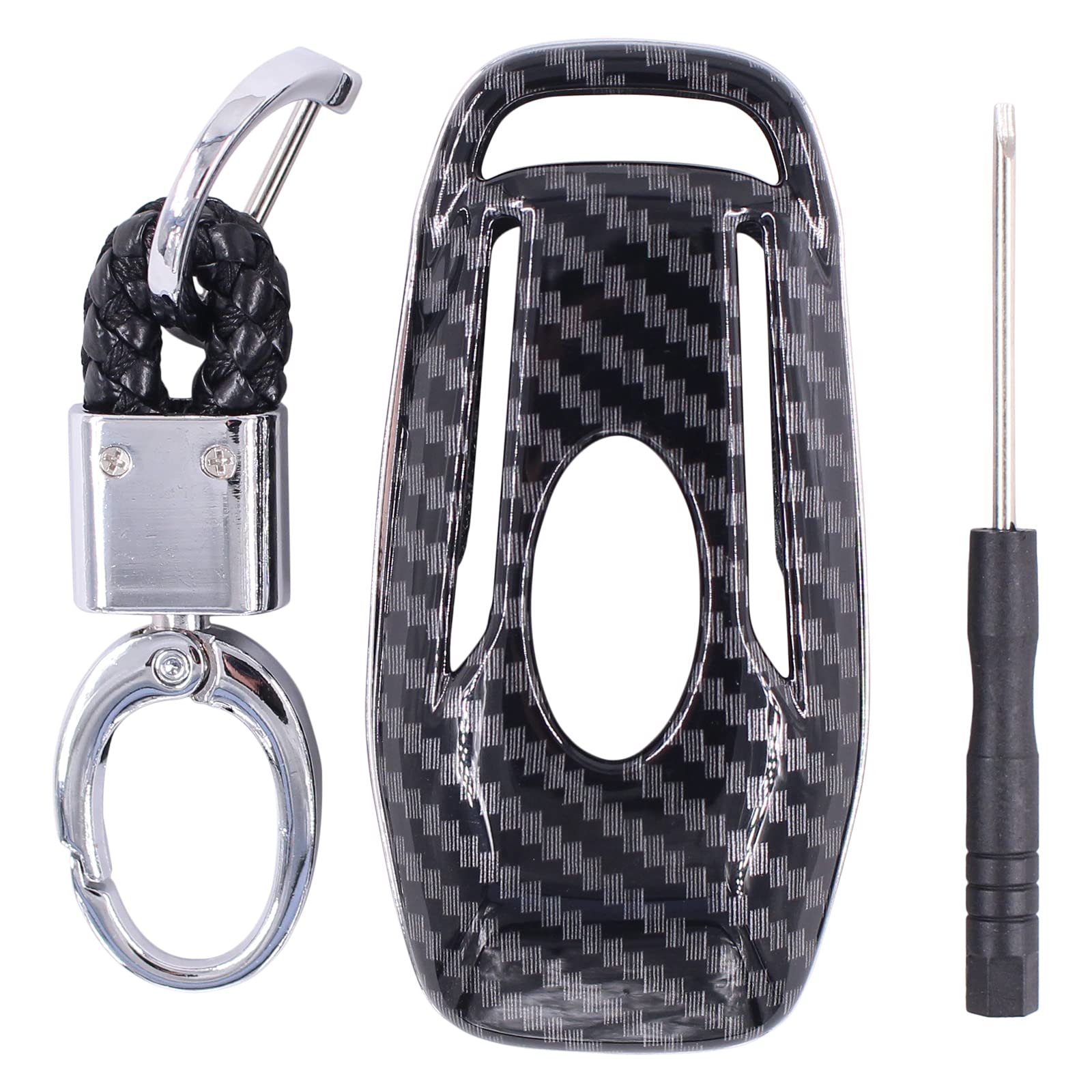 Newyall Carbon Fiber Smart Remote Key Fob Case Cover With Keychain For Ford Edge F-150 F-250 Super Duty Mustang 2015-2017 Explorer 2016-2017 Fusion For Lincoln Mkz 2013-2017