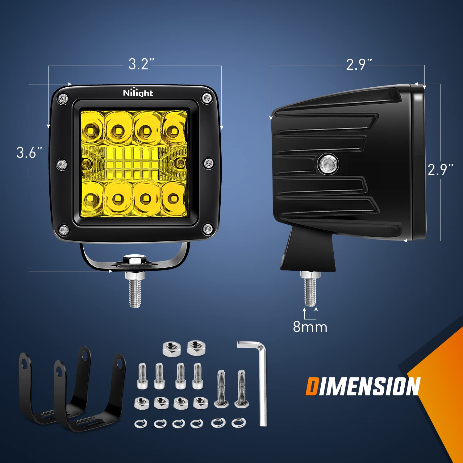 Nilight 2Pcs 3Inch Amber Led Pods 42W Led Cubes Upgraded Spot Flood Combo Driving Backup Light Reverse Light With Off Road Wirin