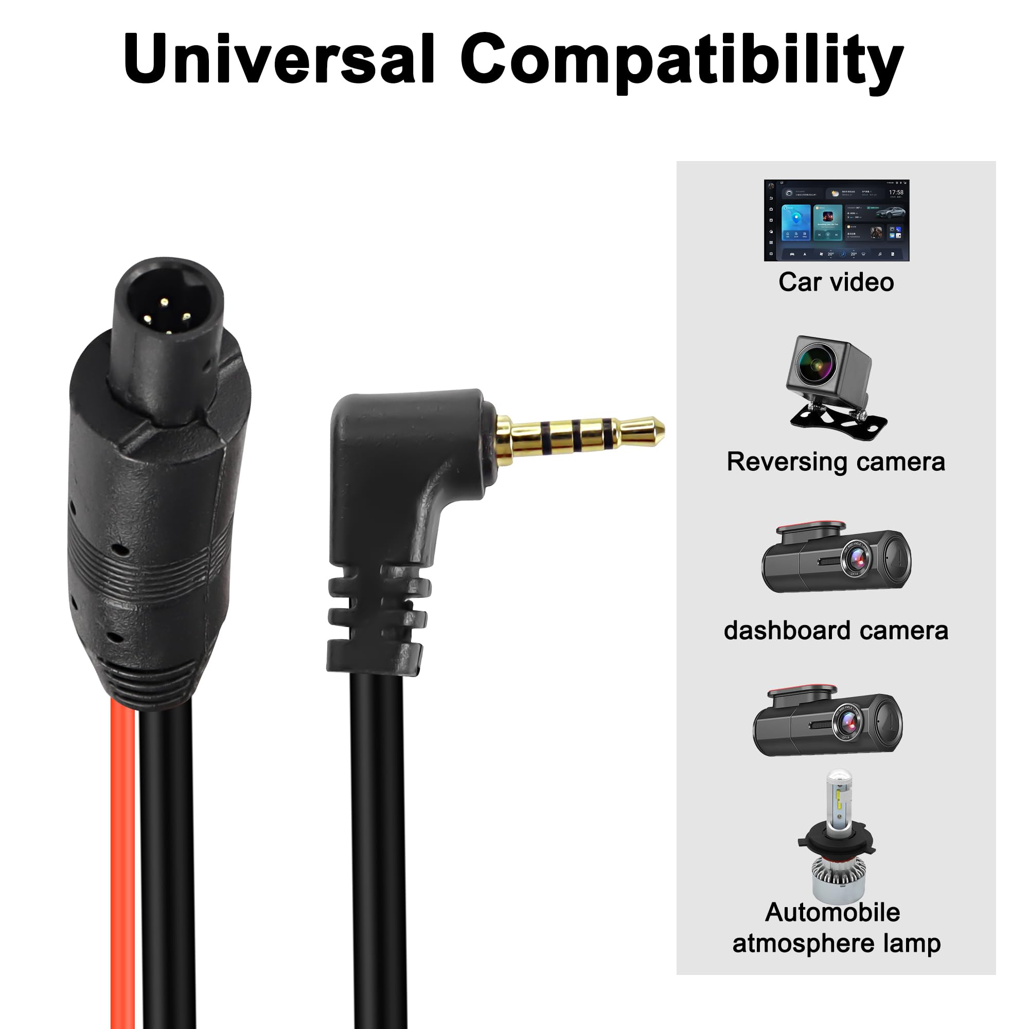 Meiryfa 4 Pin Dash Cam Cable Rear View Camera Wire 4 Pin Male To 2.5Mm Male Plug Car Backup Camera Reverse Mirror Extension Cord
