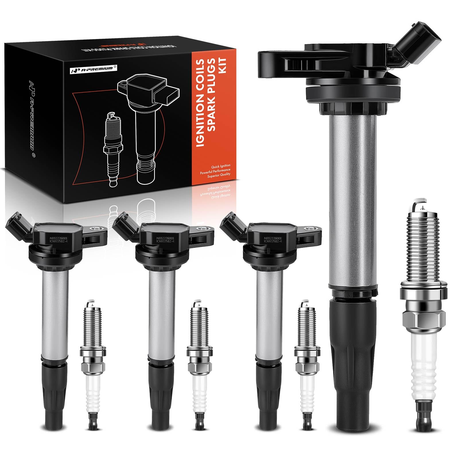 A-Premium Set Of 4 Ignition Coil Pack And Iridium Spark Plugs Compatible With Toyota Corolla 2009-2018 Matrix Prius C-Hr & Lexus