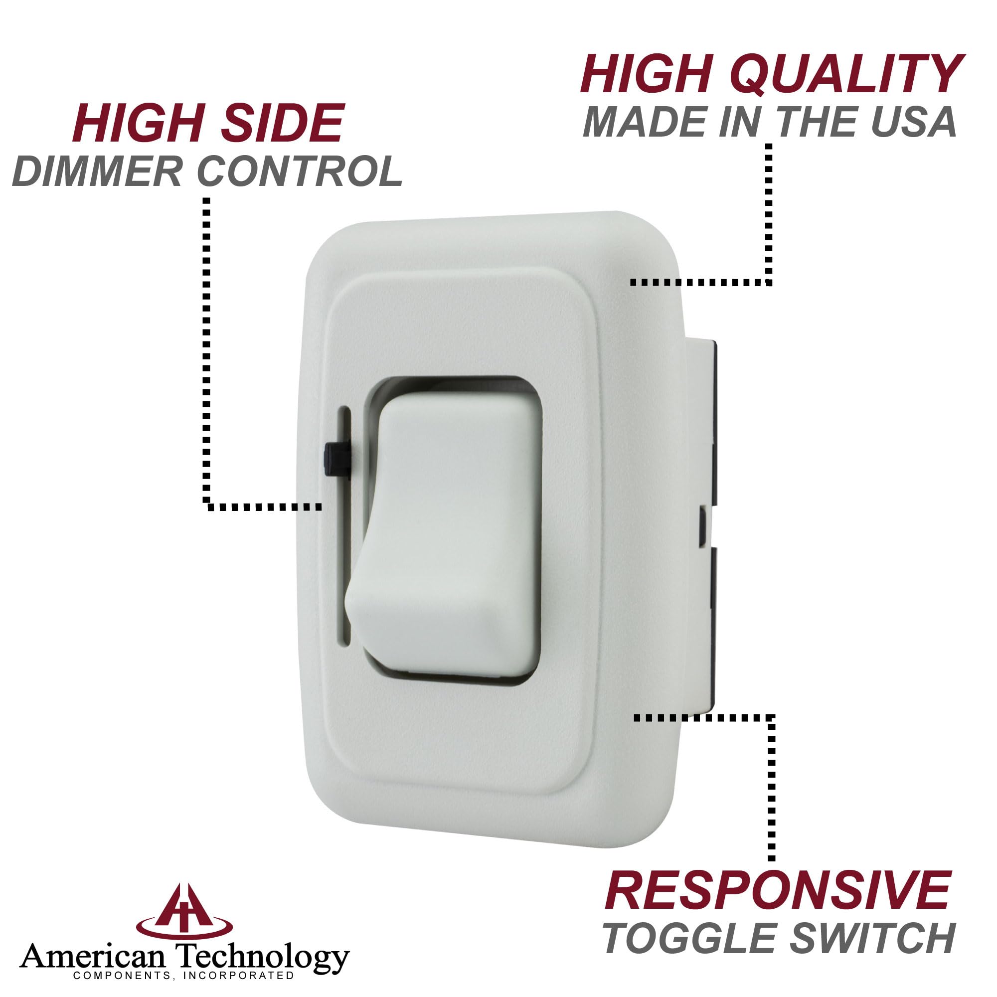 American Technology Components 12 Volt DC Dimmer Switch for LED, Halogen, Incandescent - RV, Auto, Truck, Marine, and Strip Ligh