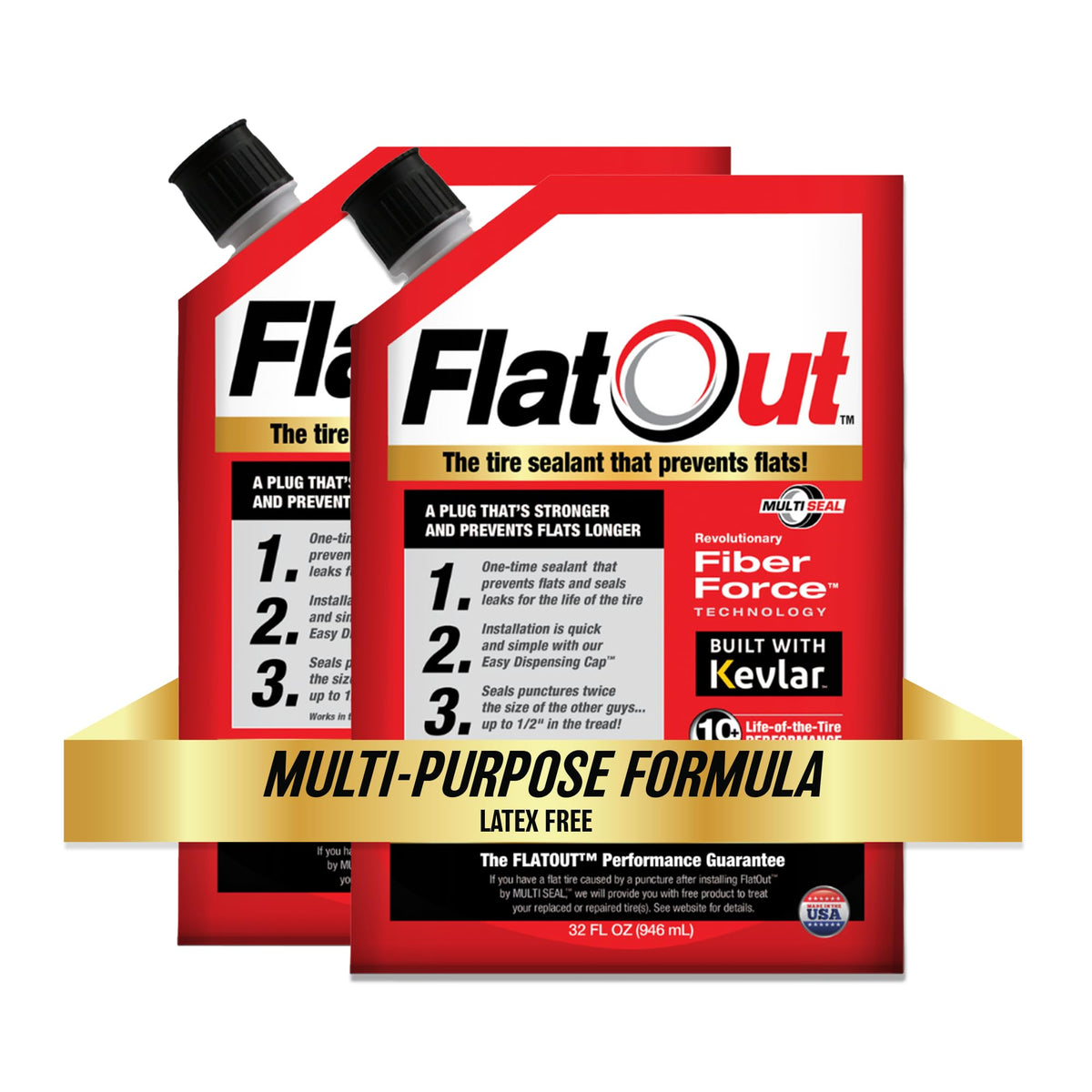 FlatOut Off Road Multi-Purpose Tire Sealant - Prevents and Repairs Flat Tires - Seals Leaks - Contains Kevlar - Tubeless Tire Se