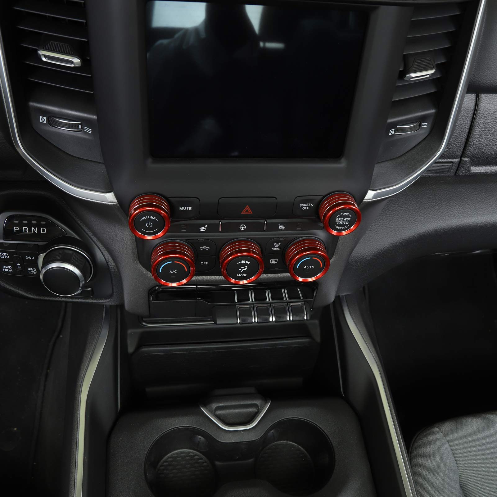 Voodonala for Dodge RAM Aluminum Center Console AC Radio Headlight Dashboard CD Switch Climate Control HVAC Knob Cover for 2018-