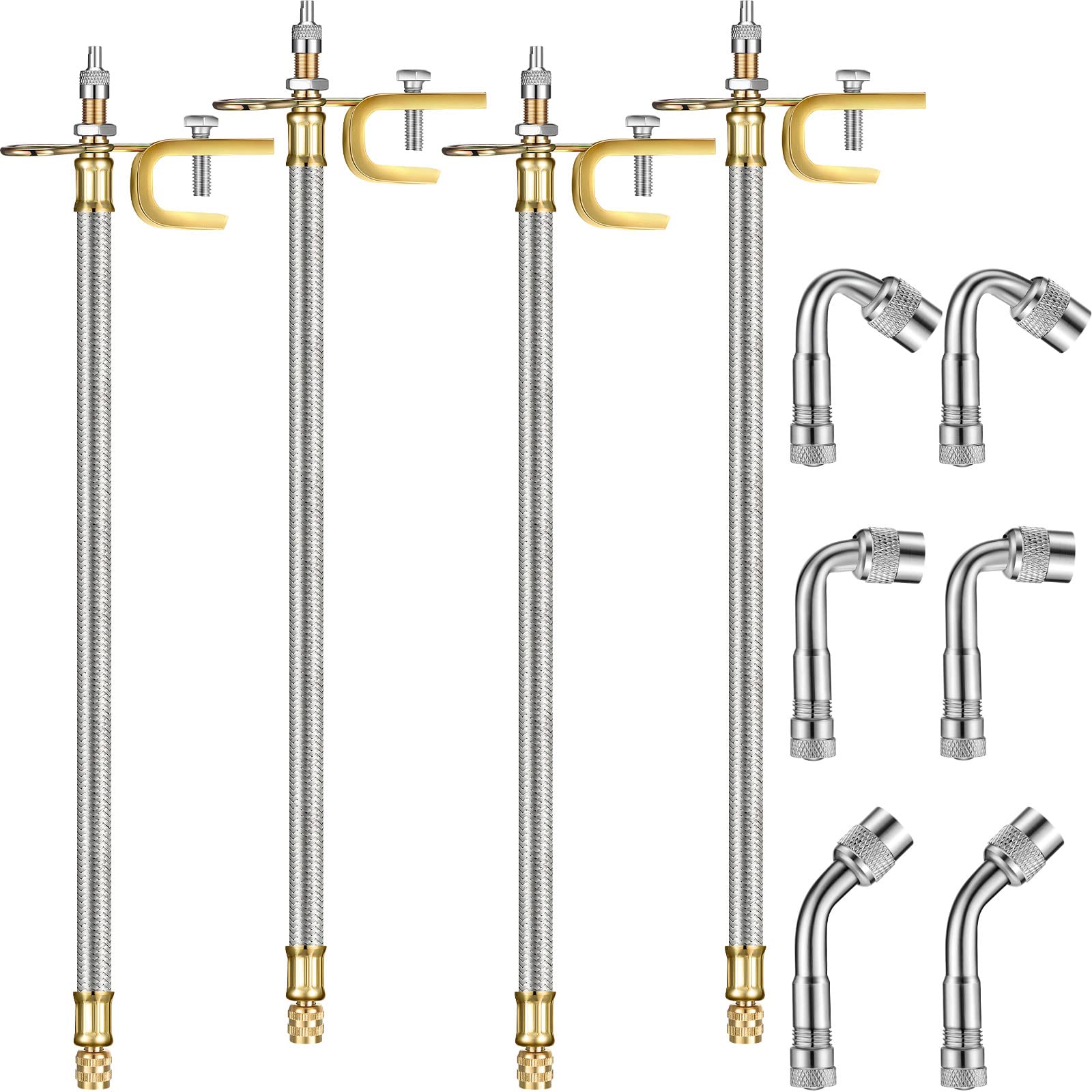 Hotop 4 Pieces Valve Stem Extension Stainless Steel Braided Extenders, 6 Pieces 45 90 135 Degree Brass Extenders For Cars Trucks
