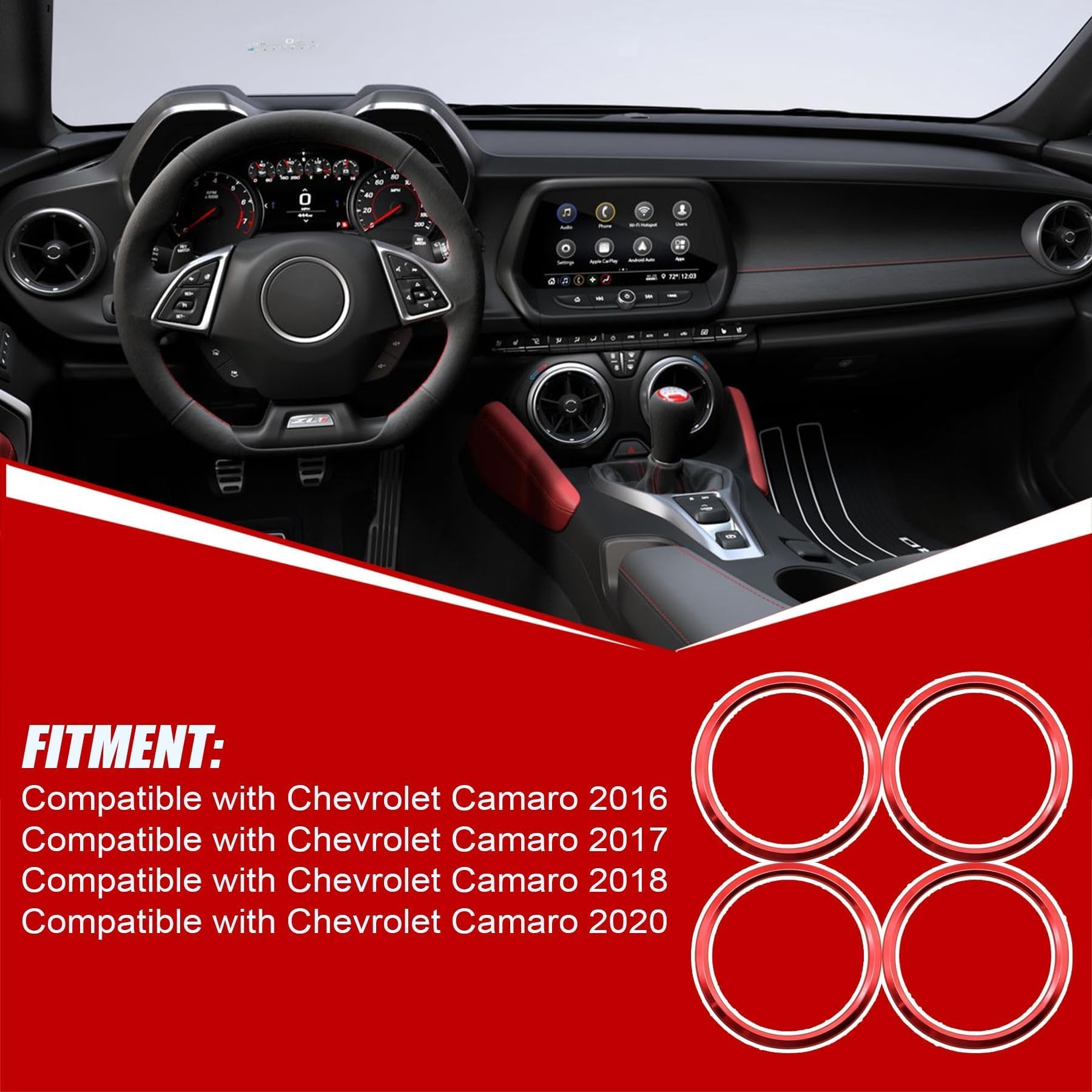 SecosAutoparts 4PCS Aluminum Air Vent Outlet Ring Cover for Chevrolet Camaro 2016-2020, Red Decor