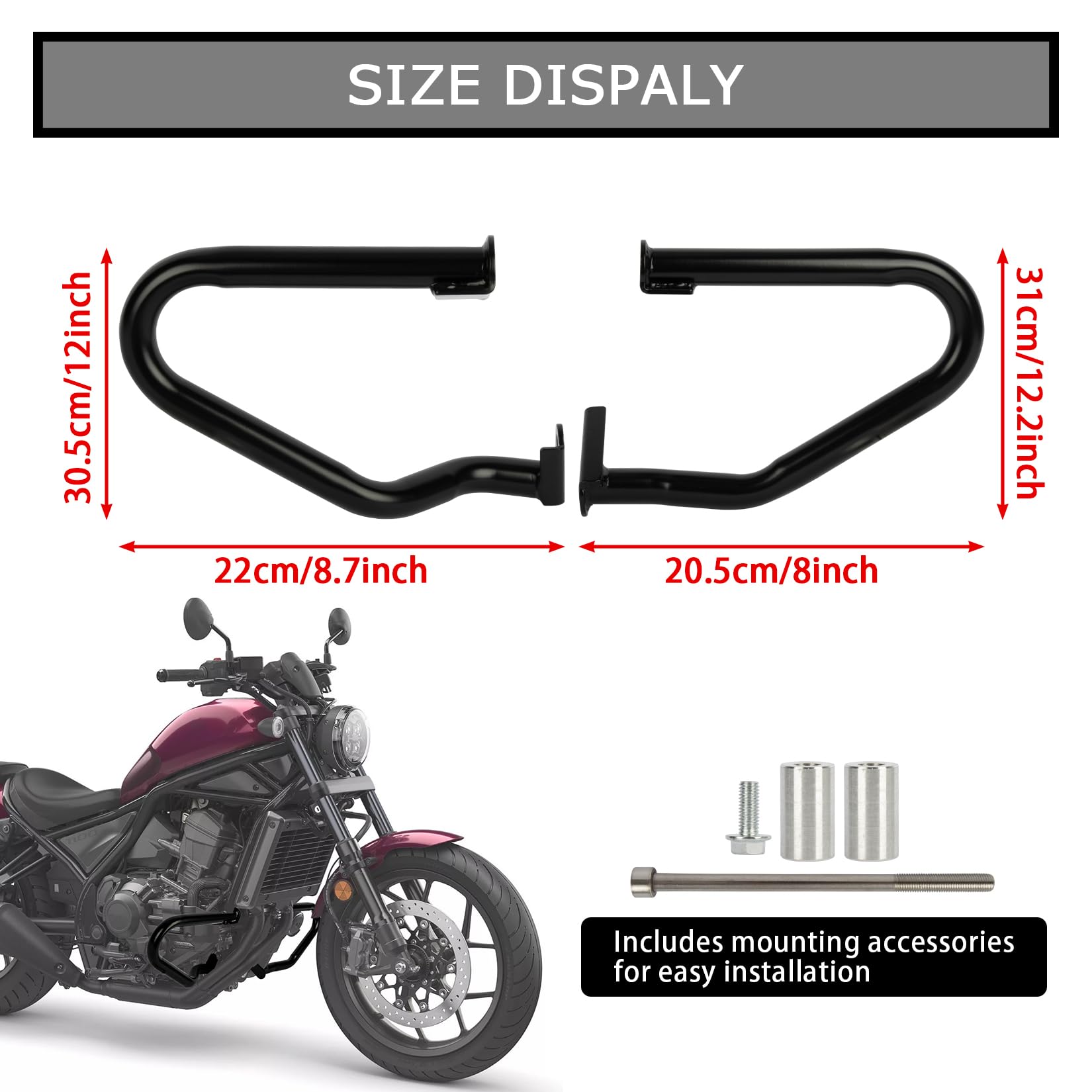 Rebel 1100 Crash Bar With Installation Instruction- Psler Engine Guard Highway Crash Bars For Cmx Rebel 1100 Rebel1100 Dct Rebel 1100T 2021 2022 2023 2024 Motorcycle Falling Protection