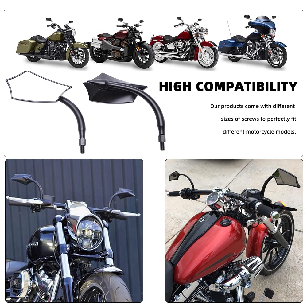 Goodfitment - Black Irregular Shape Motorcycle Mirrors,Upgrade Rearview Motorcycle Mirrors With M8 10 Screws Compatible With Har