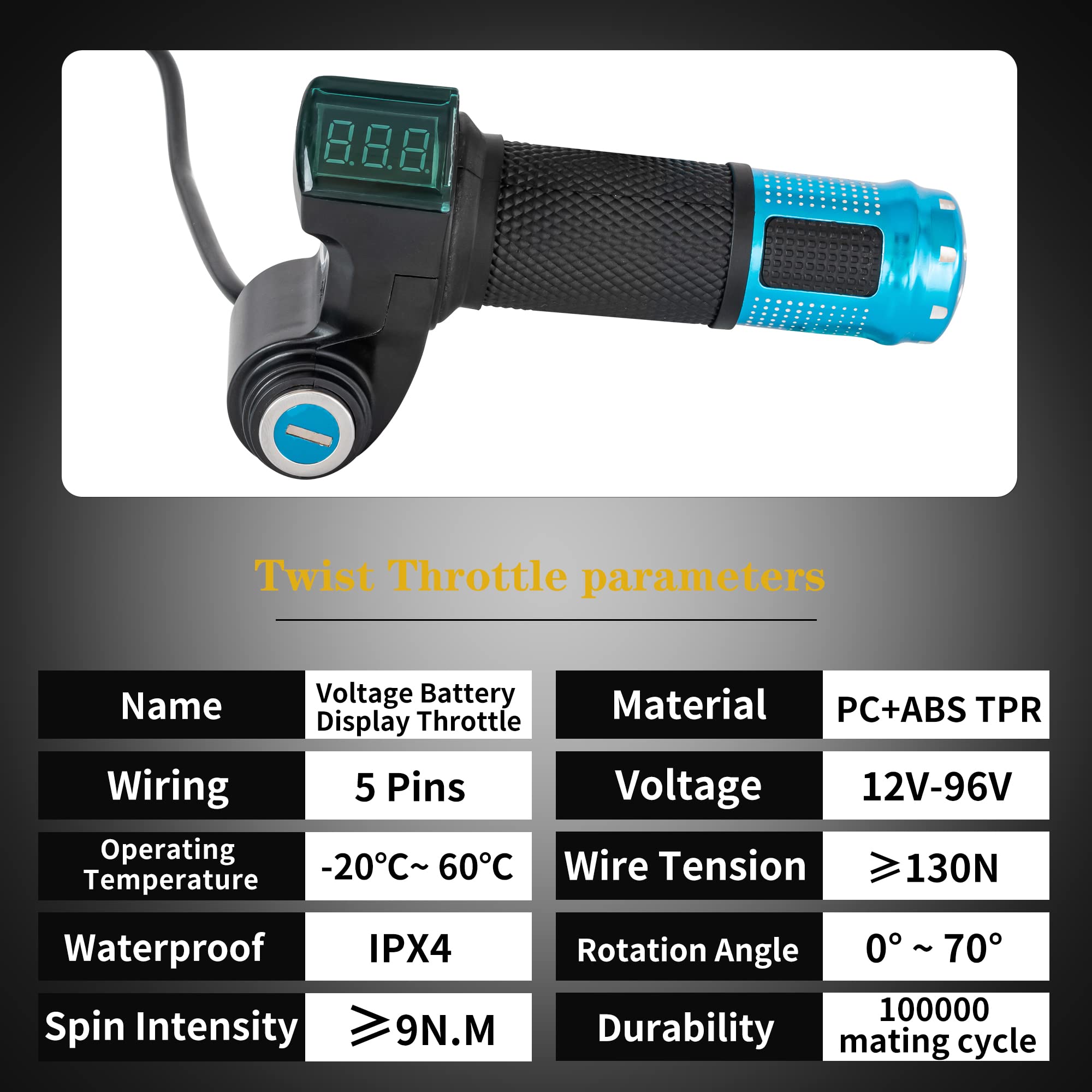 doinal Electric Twist Throttle 12-84V with Voltage Display, LED THROTTLE, Medium Size, Upgraded 5 Wire Design