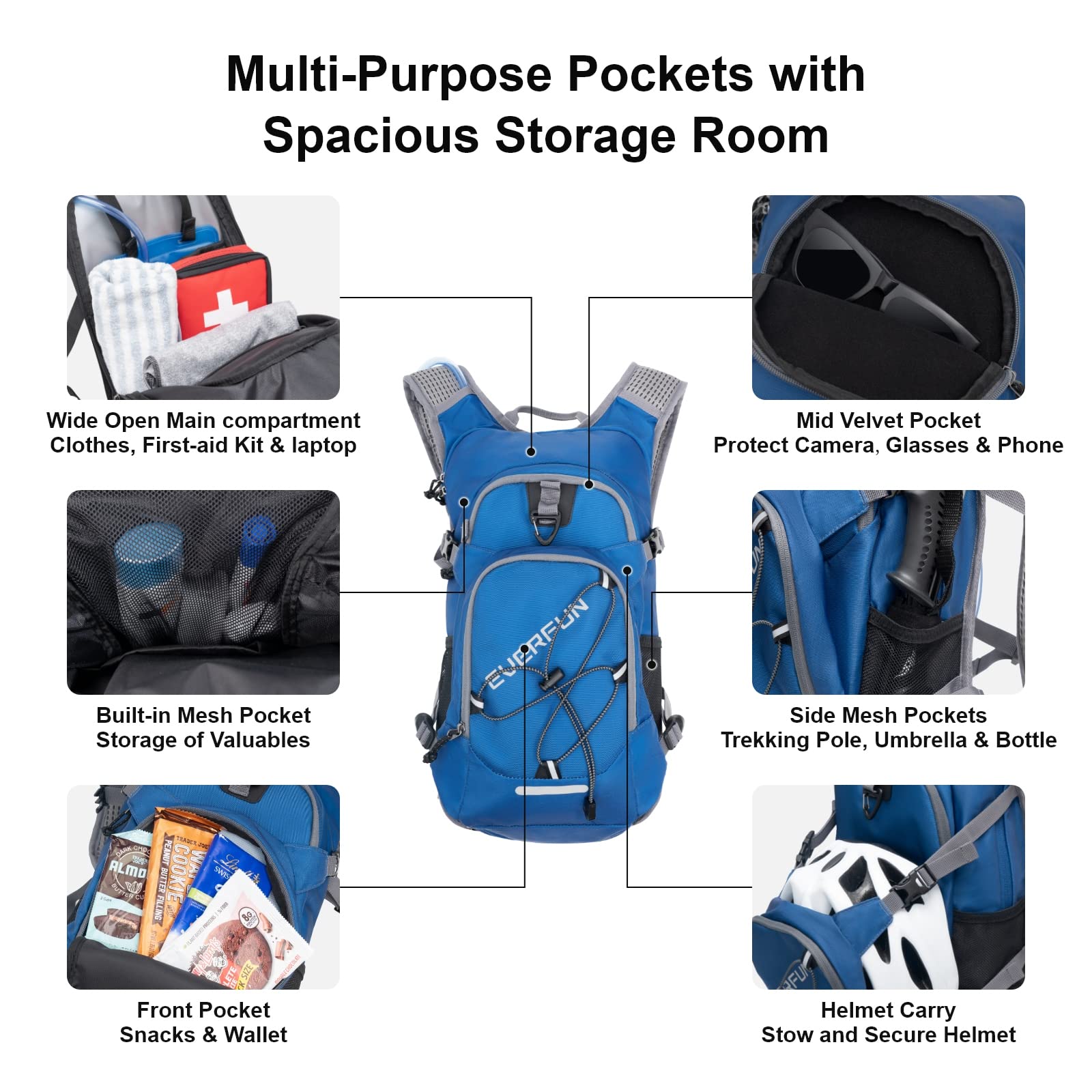 Everfun Hydration Backpack 18L With Water Bladder 2L And Rain Cover, Hiking Water Backpack Men Women Hydration Pack Insulated Lightweight Day Hydropack For Hiking, Biking, Running, Festivals