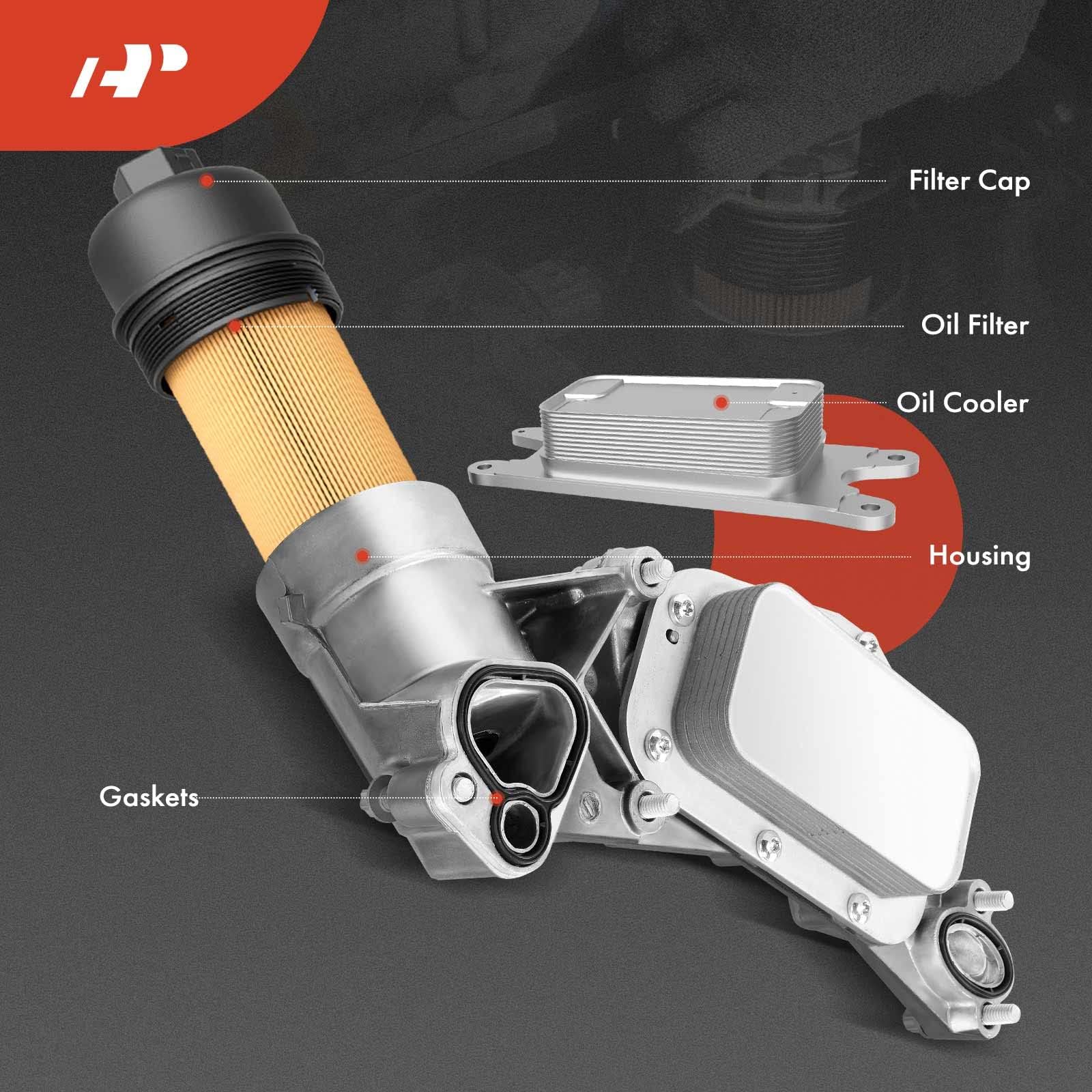 A-Premium Engine Oil Cooler And Oil Filter Assembly Adapter W/Gaskets W/Cap Compatible With Chevy, Pontiac, Saturn Vehicles - 1.6L 1.8L - Cruze, Malibu, G3, Aveo, Astra - Replaces 55353323, 93186324