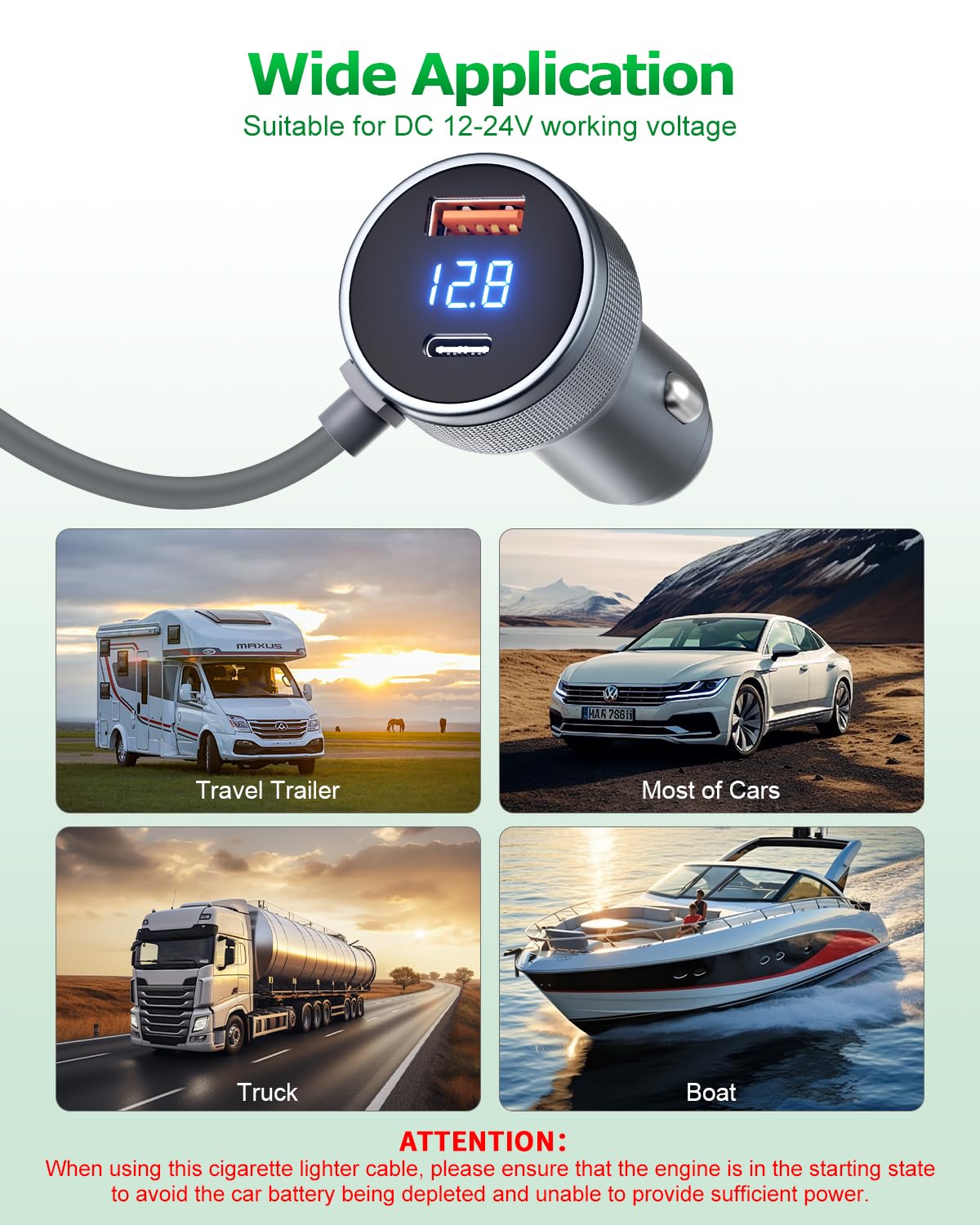 Starlink Mini DC Power Cable Cigarette Lighter with Digital Display USB/Type C Socket 10FT Starlink Mini Cable 12V-24V DC Car Po