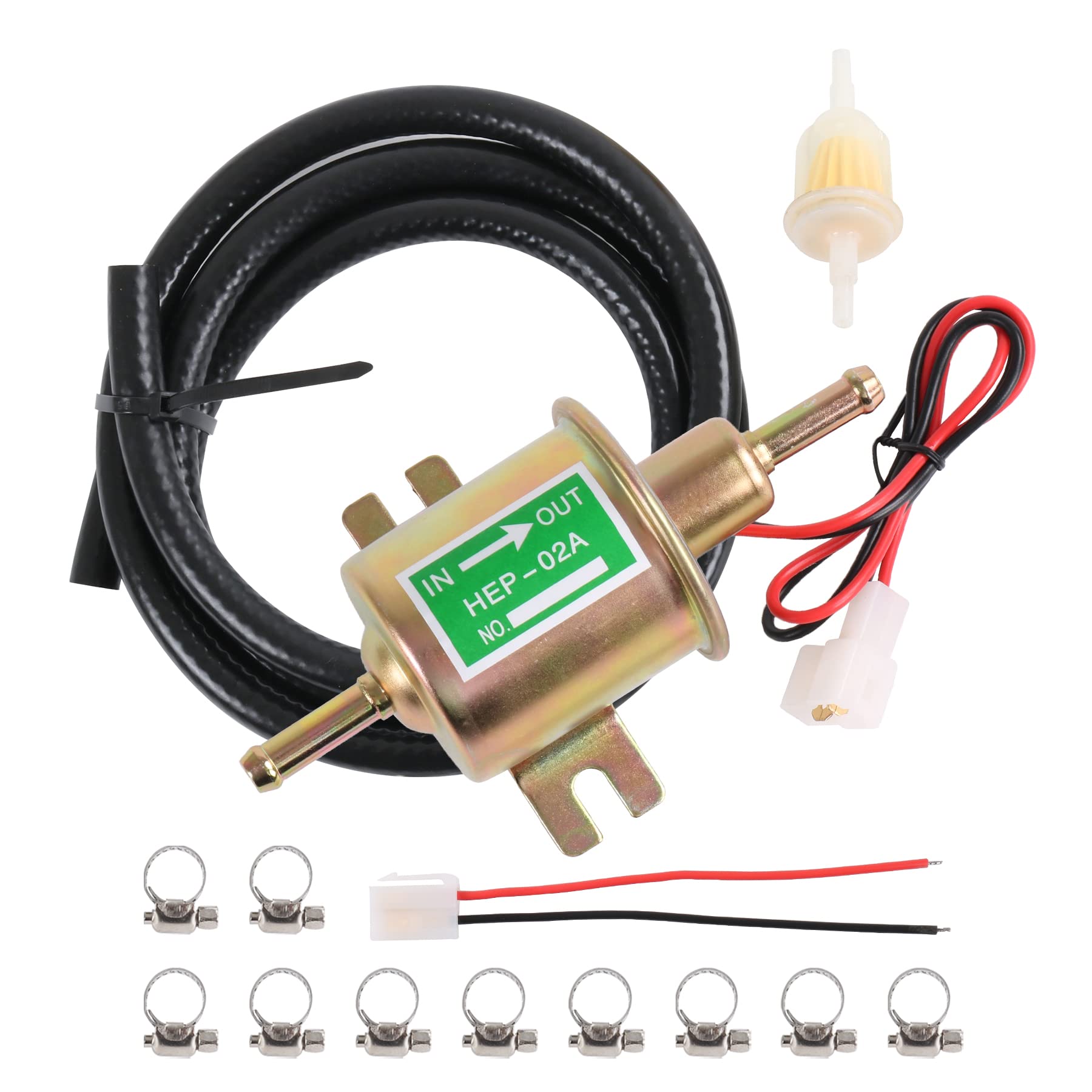 Universal Electric Fuel Pump Kit 12V 3-6 Psi Low Pressure With Fuel Filters 10 Hose Clamps 6.56 Ft 5/16'' Id Fuel Line Replaceme
