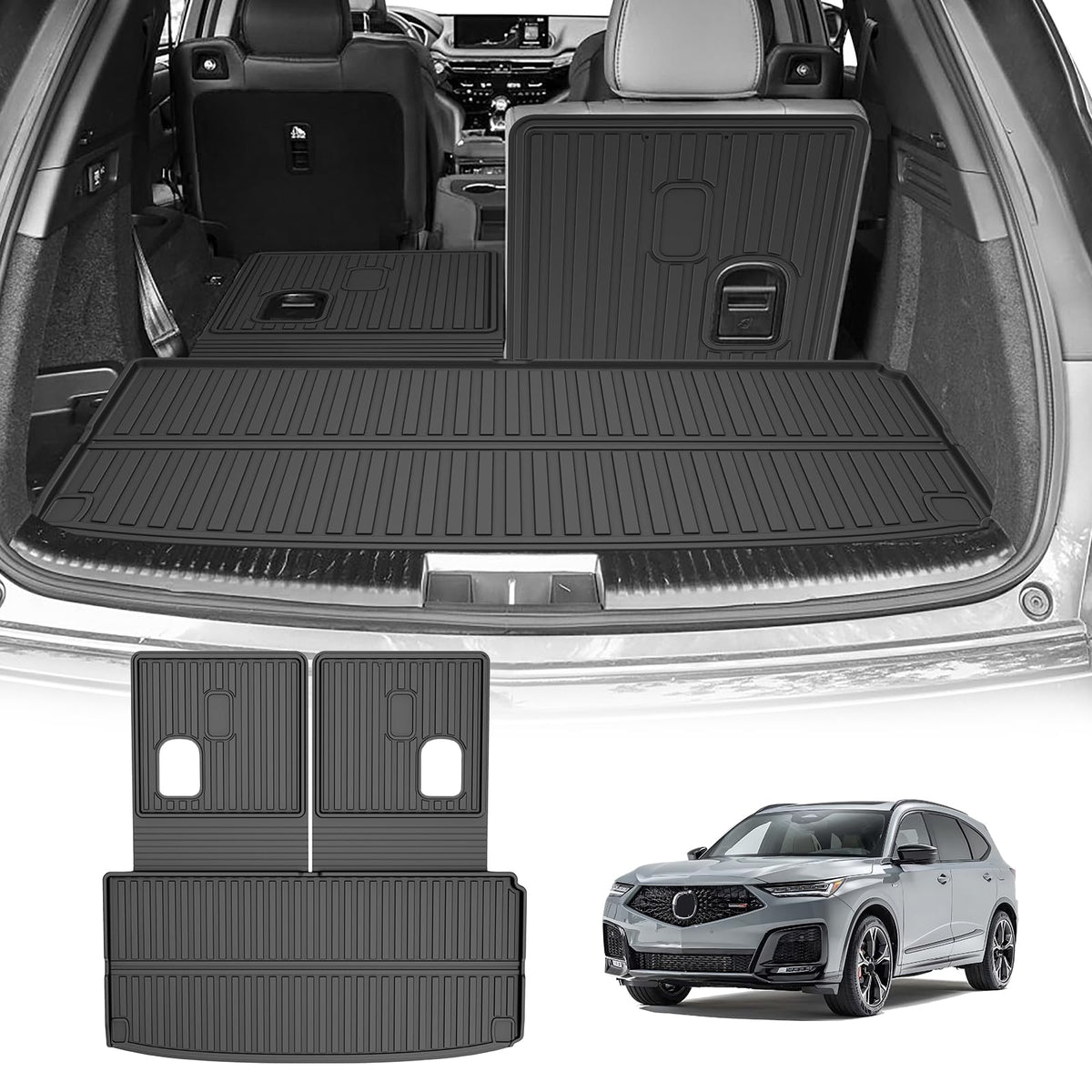 Cargo Liner Compatible With 2022-2025 Acura Mdx Cargo Mat And Backrest Mat 2 In 1 Mat Tpe All Weather Protection Black Rear Carg
