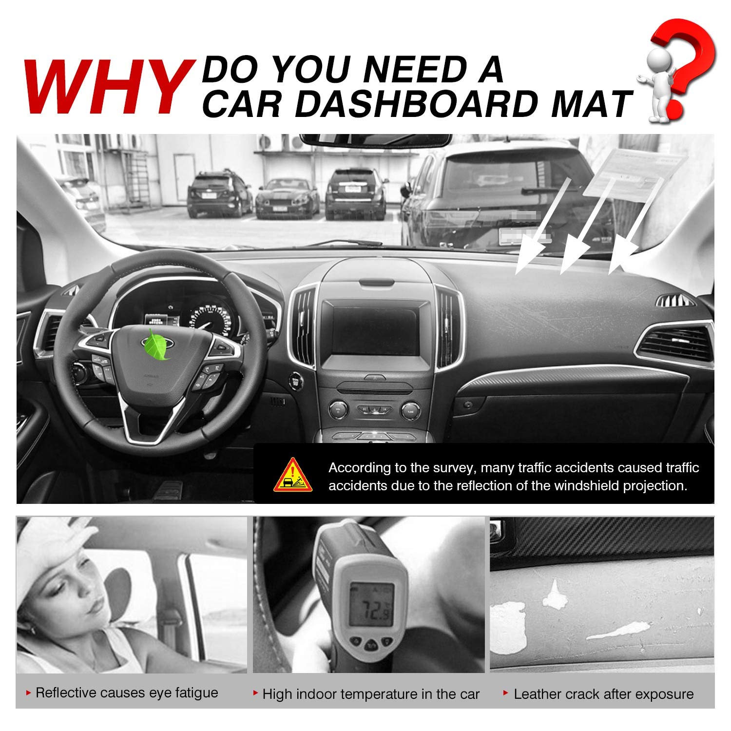 Cartist Dashboard Cover Mat For 2015-2022 2023 2024 2025 Ford Edge Accessories Dash Cover Flannel Dash Mat Sunshade Glare Uv Rays Protector