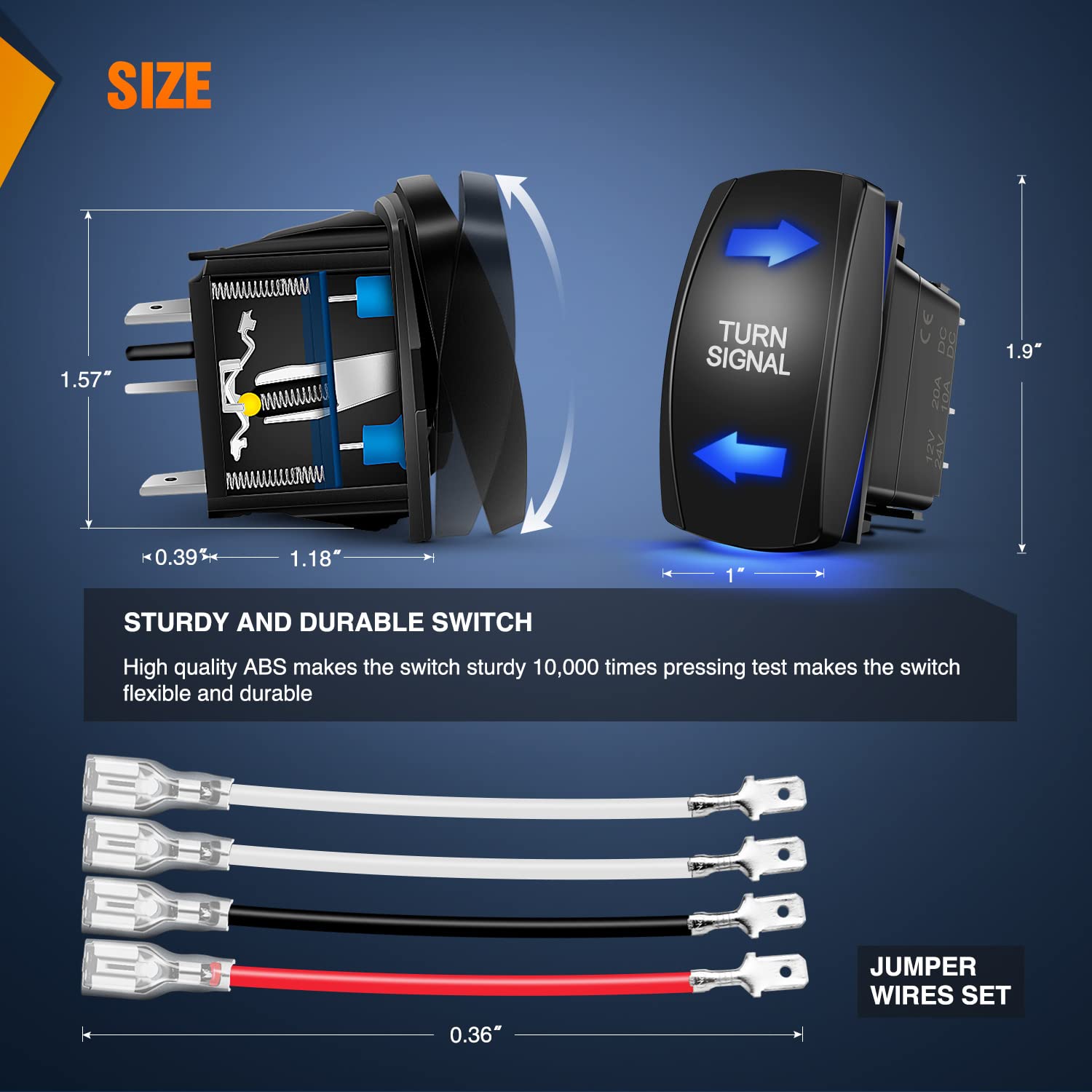 Nilight Turn Signal Switch Blue 4Pin On Off On Rocker Switch Laser Etched Spdt Toggle Switches 12V 20A 24V 10A Jumper Wires For Cars Rvs Campers Trailers, 2 Years Warranty