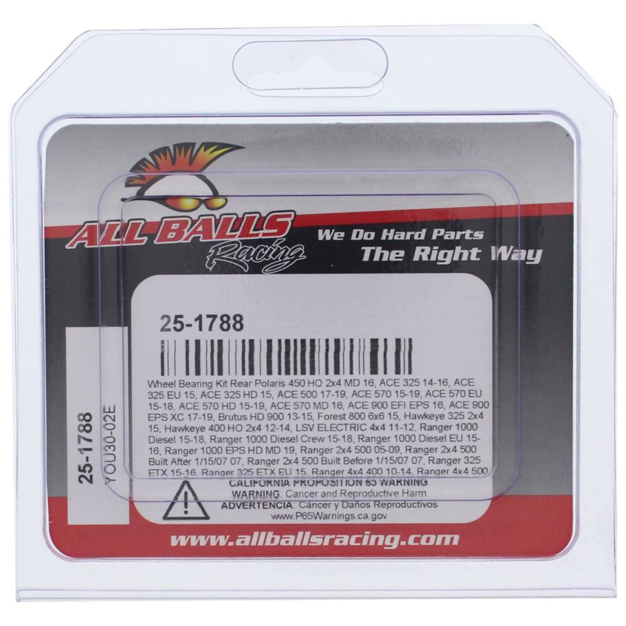 All Balls Racing Wheel Bearing Kit 25-1788 Compatible with/Replacement for Polaris 450 HO 2x4 MD 2016, Brutus HD 900 2013-2014,