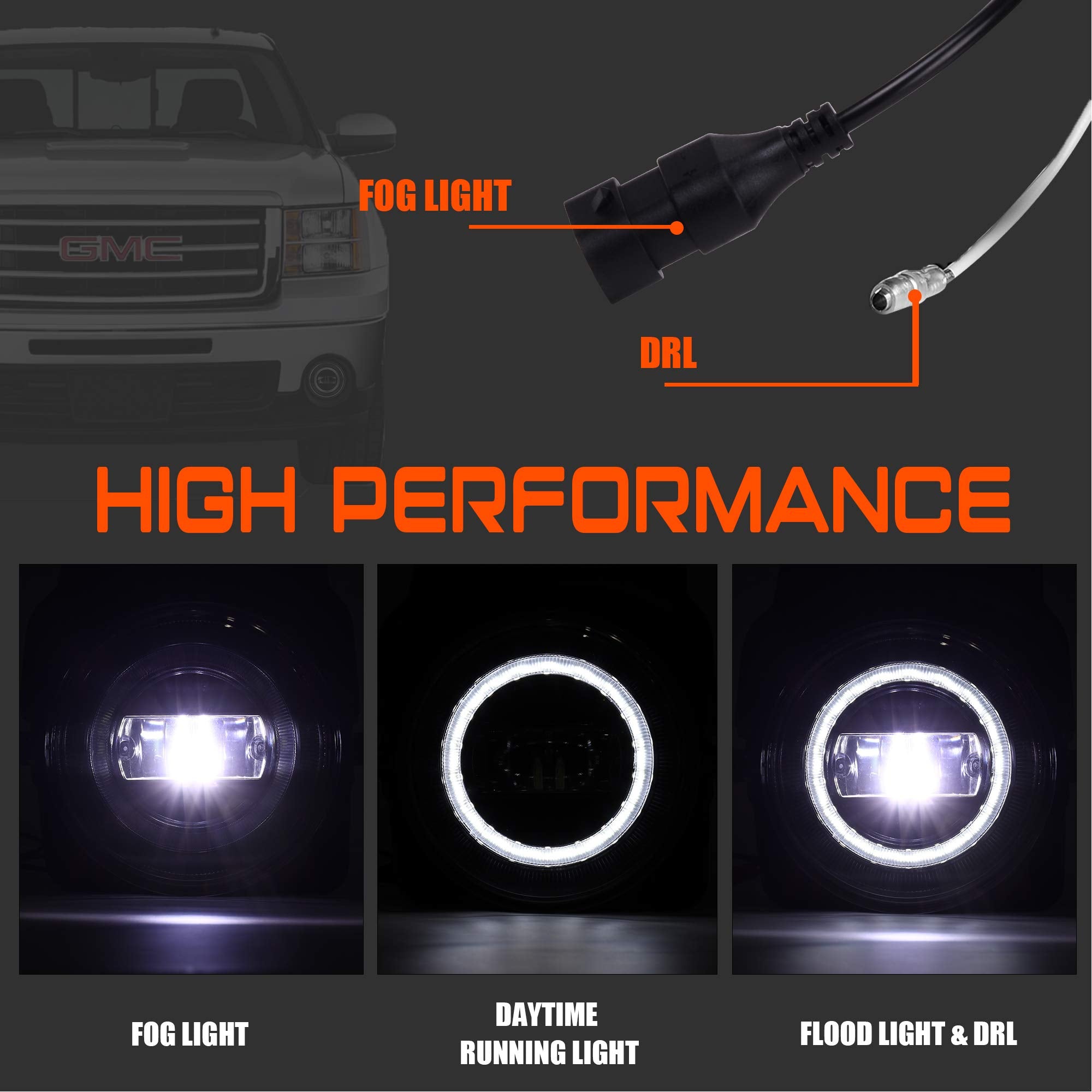 Drfg Led Fog Light With Drl Compatible With 2007-2013 Gmc Sierra 1500/2007-2014 Gmc Sierra 2500Hd/ 2007-2014 Gmc Sierra 3500Hd F