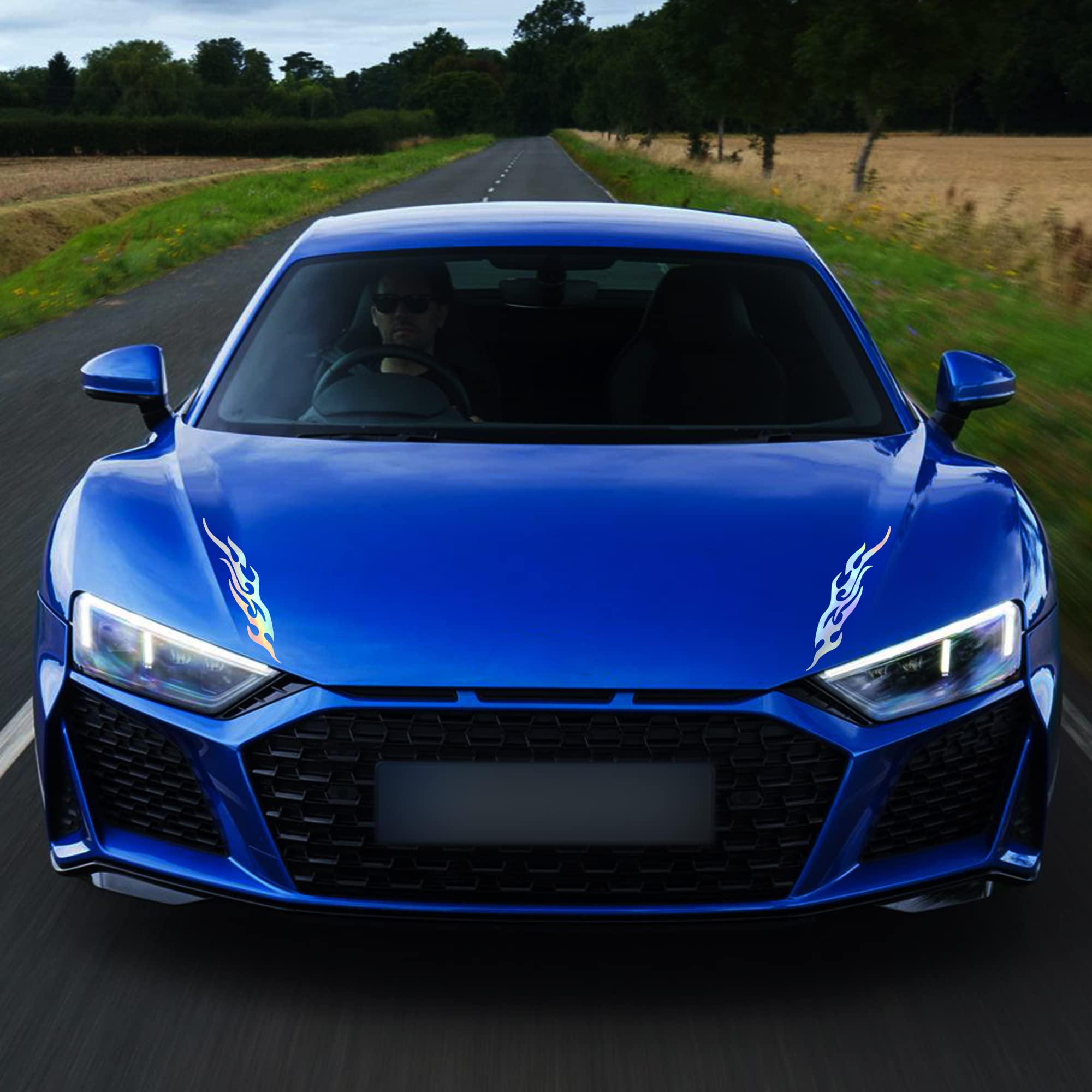 TOMALL 2 Pcs 40cm Flame Reflective Sticker for Car Flame Racing Sports Stripe Decal for Golf Cart Vinyl Waterproof Decal Decorat