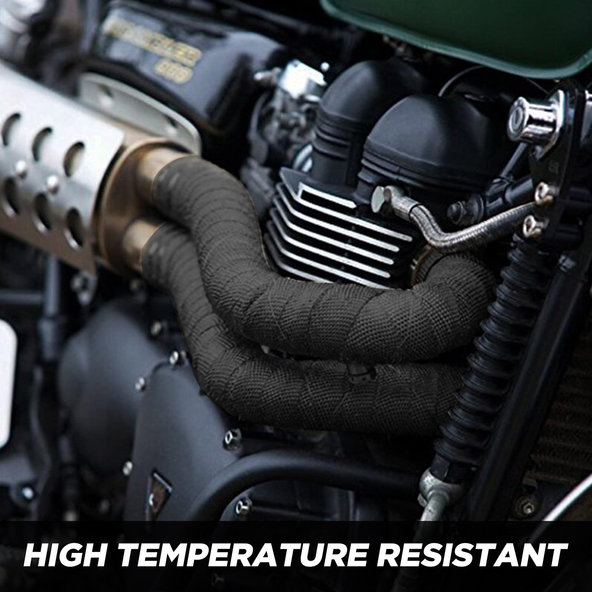Exhaust Heat Wrap,2   X 16 Ft, Motorcycle Fiberglass Heat Shield Tape With Stainless Ties, Black