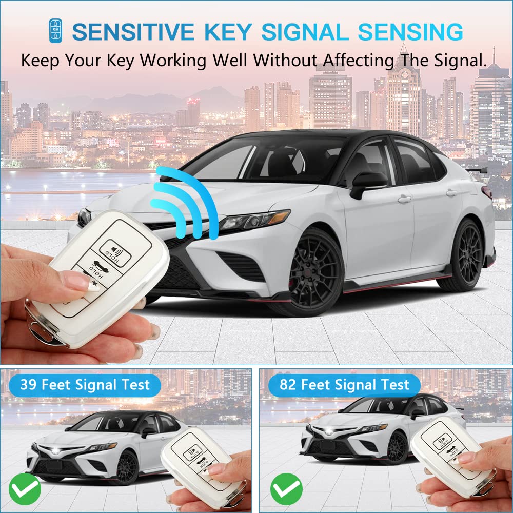 1797 For Toyota Key Fob Cover Camry Rav4 Corolla Highlander C-Hr Avalon Prius Accessories Car Remote Start Key Case Shell Holder 4 Button White Silver Tpu