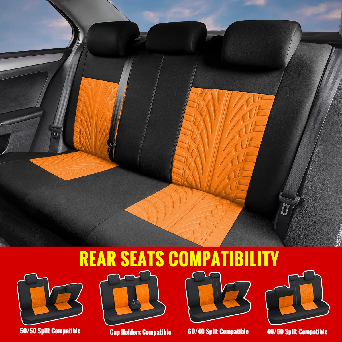 Autoyouth Orange Sport Seat Covers, 4Mm Composite Sponge, Airbag Compatible, Universal For Cars, Suvs, Trucks, Vans - Full Set,